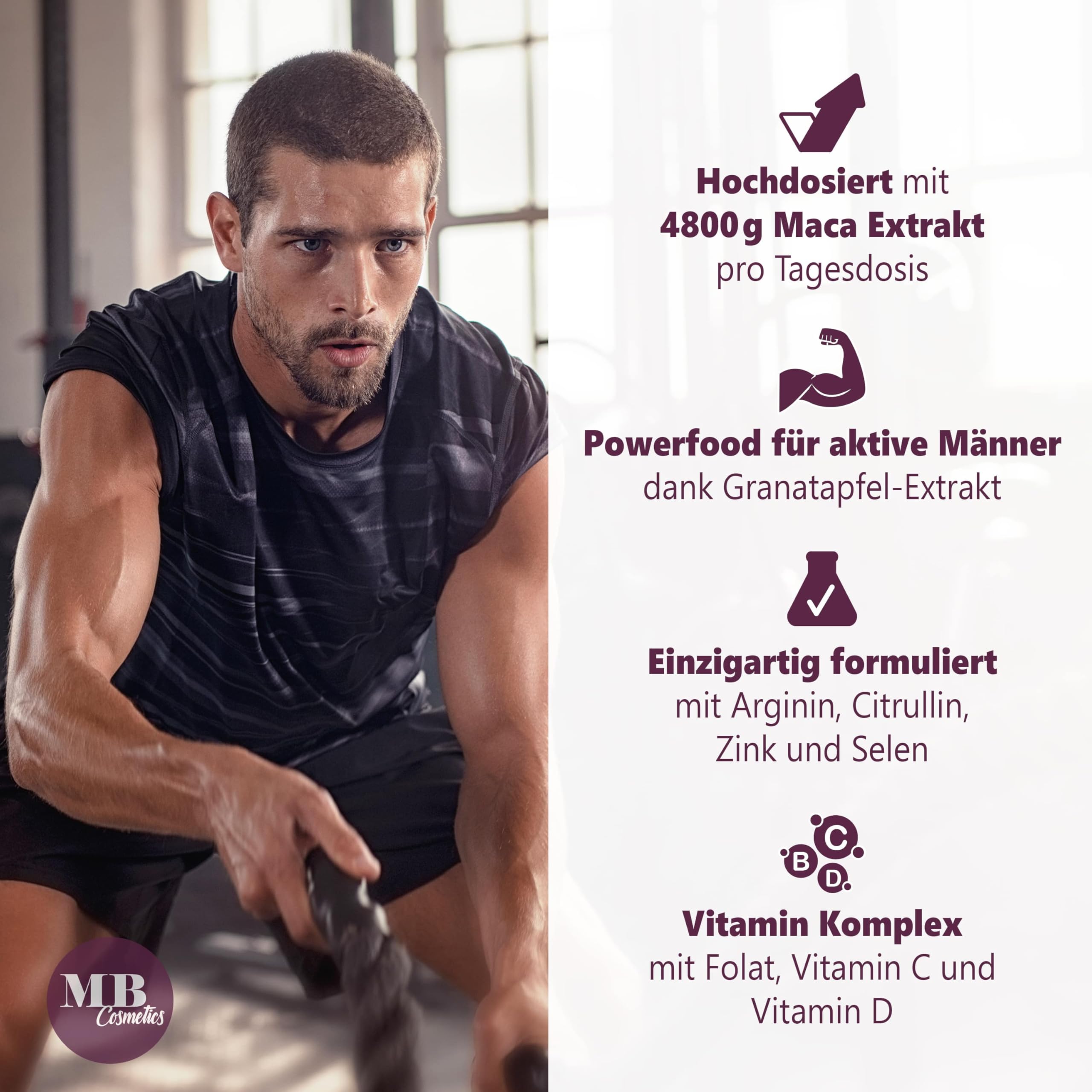 Maca Kapseln 4800mg je Tagesdosis - 200 Maca hochdosiert mit L-Arginin, Granatapfelextrakt, Vitamin C, D, Selen, Zink und Citrullin – veganer 20:1 Maca Extrakt schwarz ohne Zusätze