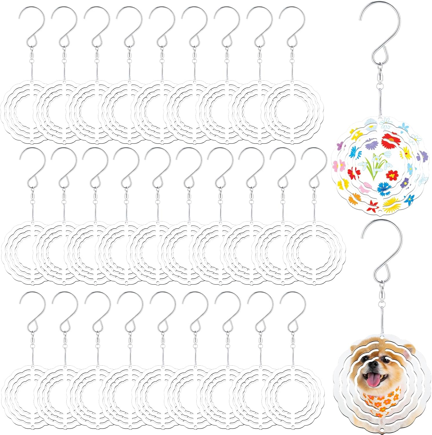 30 Pcs Sublimation Wind Spinner Blanks 3 Inch Bulk Aluminum Metal Ornaments Sublimation Blanks Hanging Wind Spinners Indoor Outdoor Spinner Suspension Decoration for Yard,Garden,Porch,Gift
