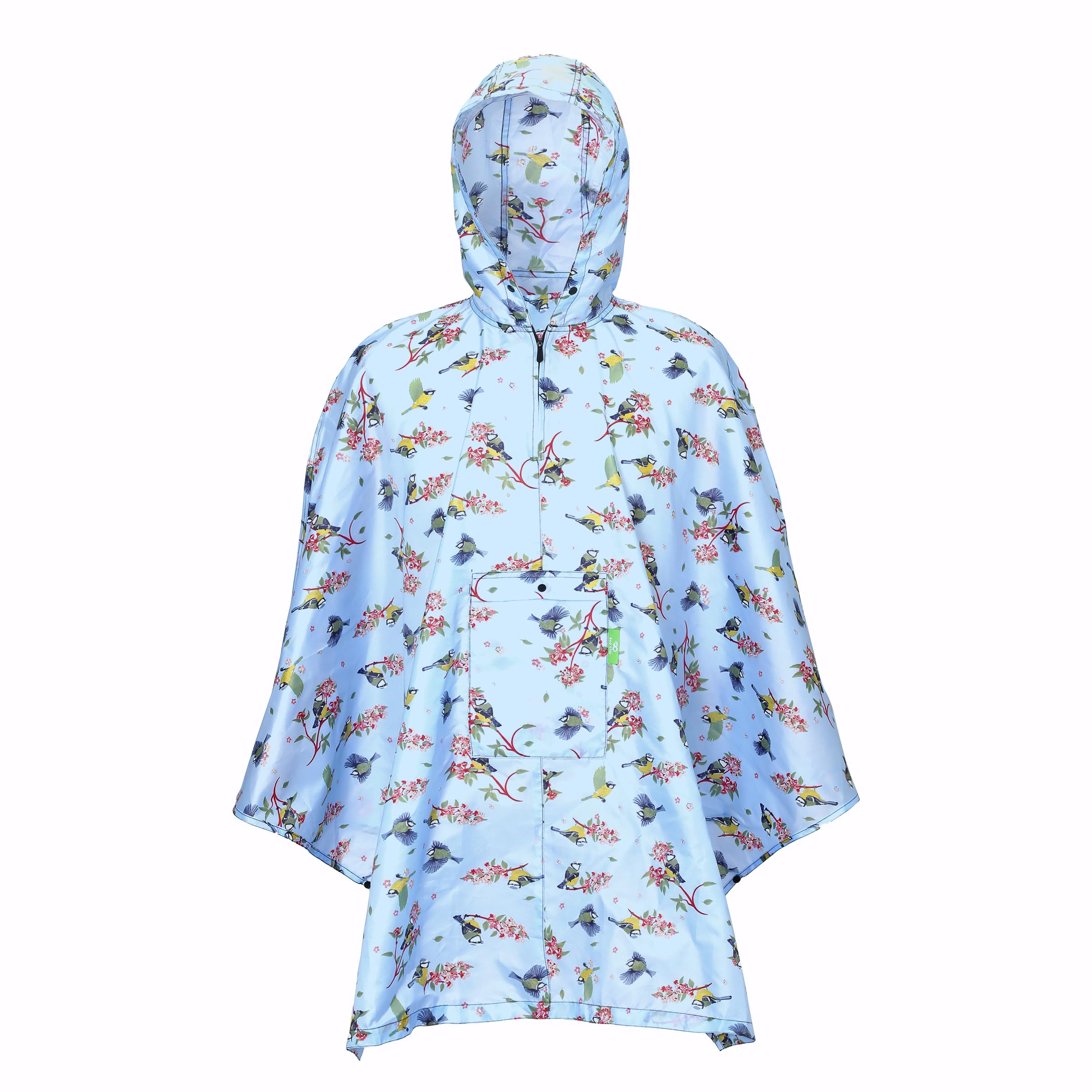 ECO CHIC Waterproof Foldable Adult Poncho Lightweight Reusable Raincoat with Hood (Blue Tits Lilac)