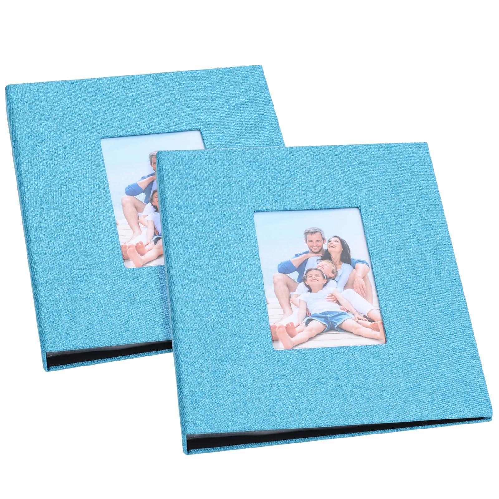 Ayorasly Small Photo Albums for 8 × 10 Photos, 2 Pack Linen Cover Memory Books with Display Window, Each Holds 52 Photos, Blue Picture Albums for Baby Growth Wedding Travel