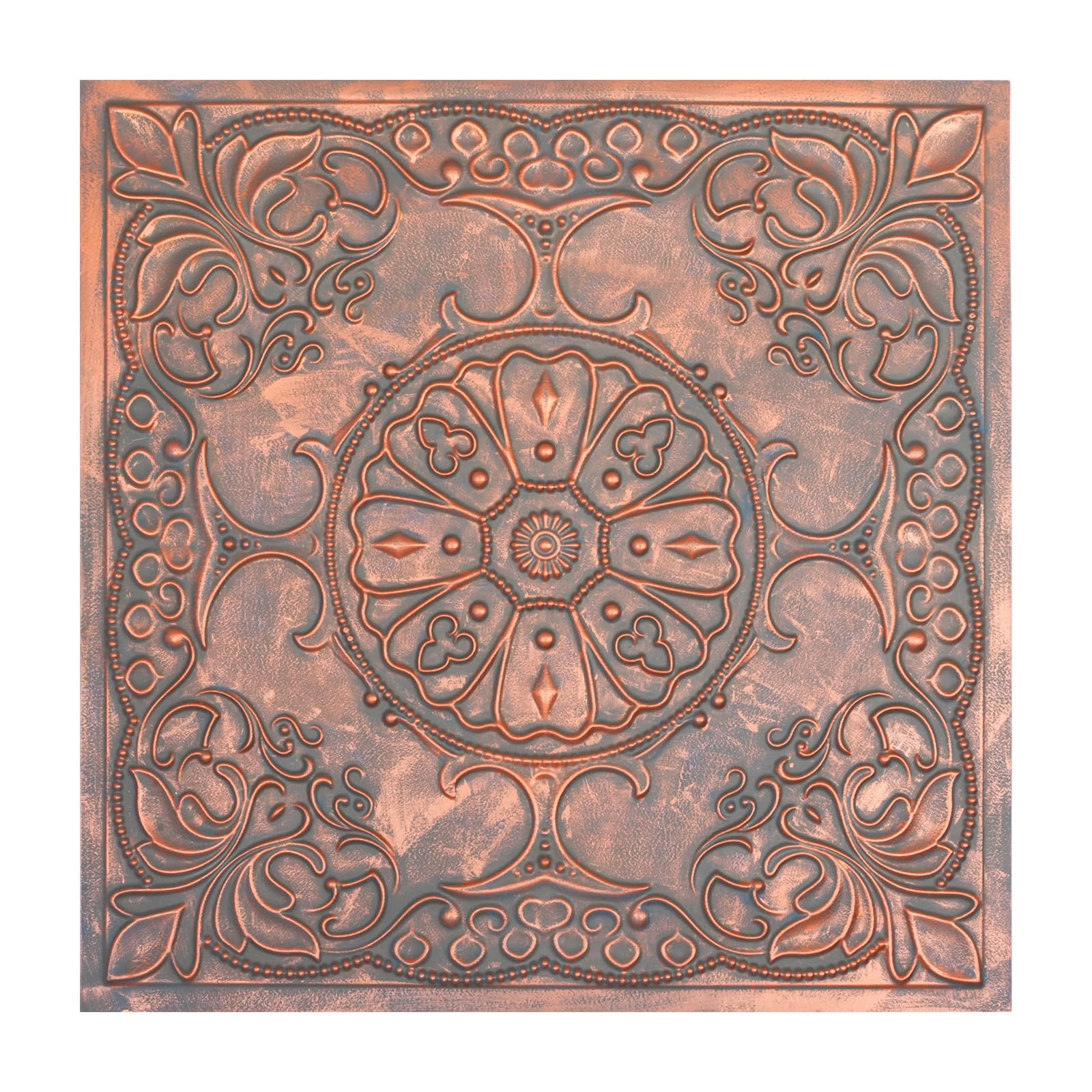 Paintsdecor Rustic Copper Faux Tin Ceiling Tiles Glue Up, Easy Drop-In Installation, (10-Pack,40 Sq.ft) Wall Decor For Bar Cafe Club Pl71 10Piece