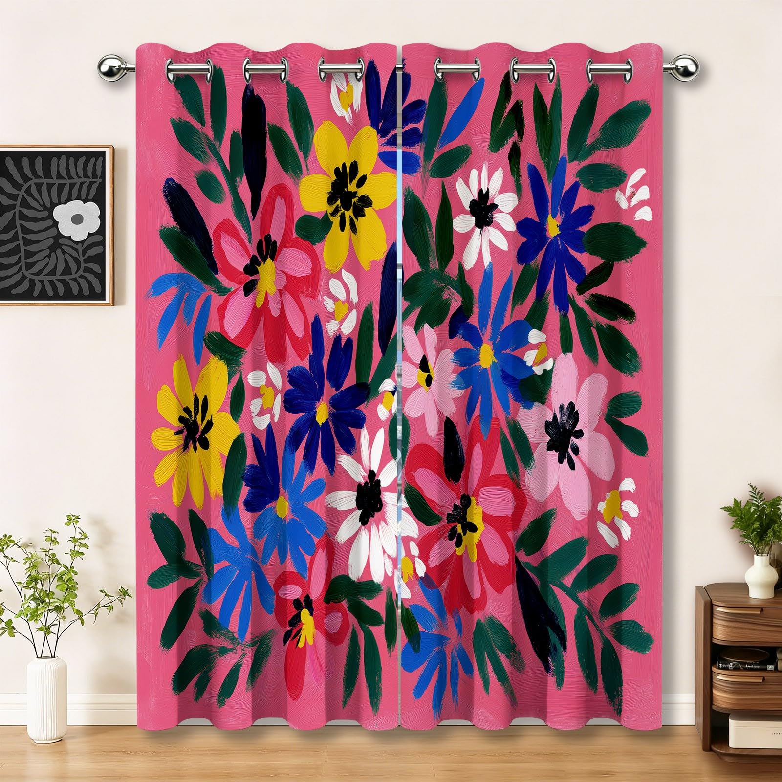 Rideau occultant thermique rose 117x183 cm anti froid imprimé fleurs salon