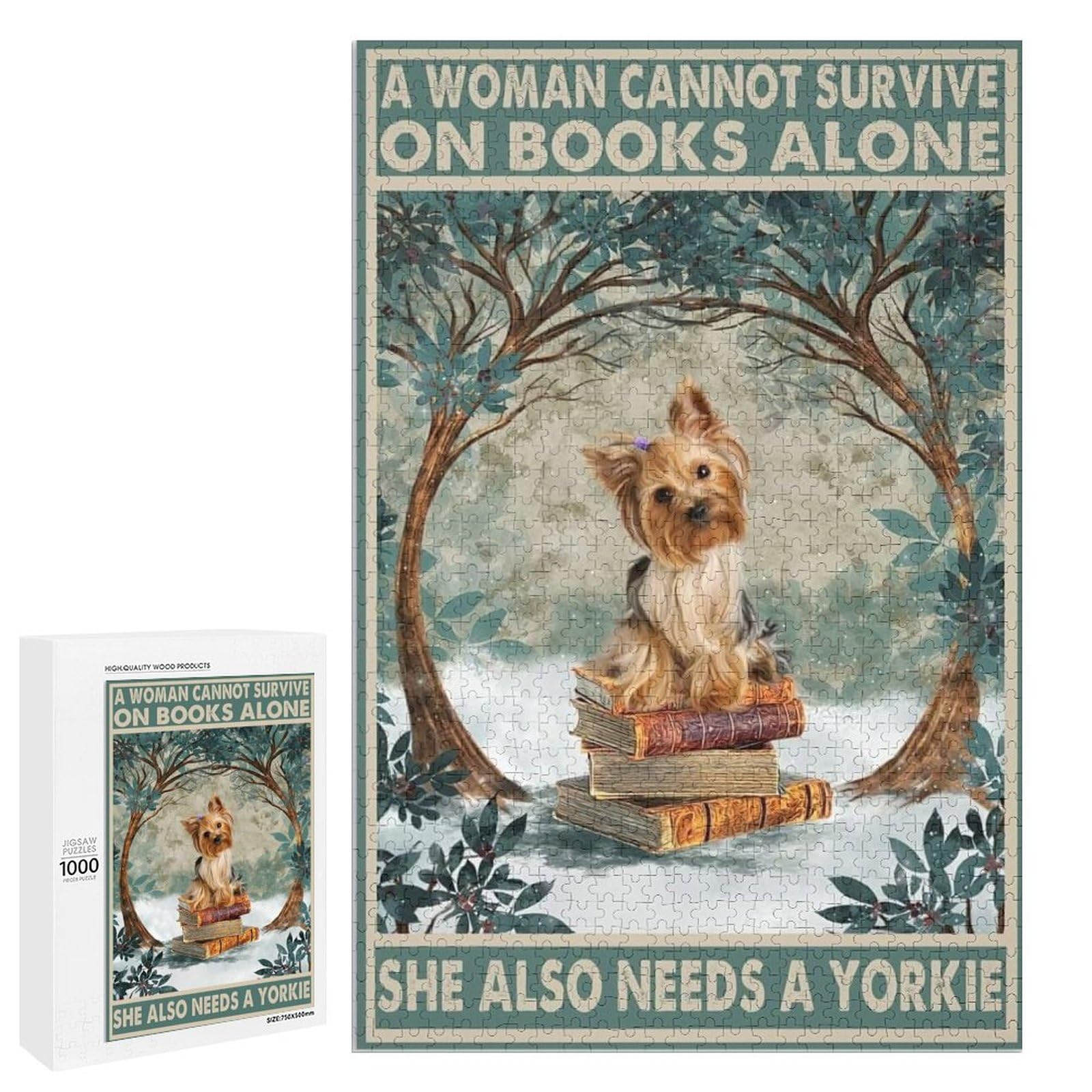 Jigsaw Puzzles 1000 Pieces for Adults On Books Alone She Also Needs A Yorkie Sign Wooden Puzzle - Puzzles for Youth Home Decor Funny Game Best Gift Preschool Toys