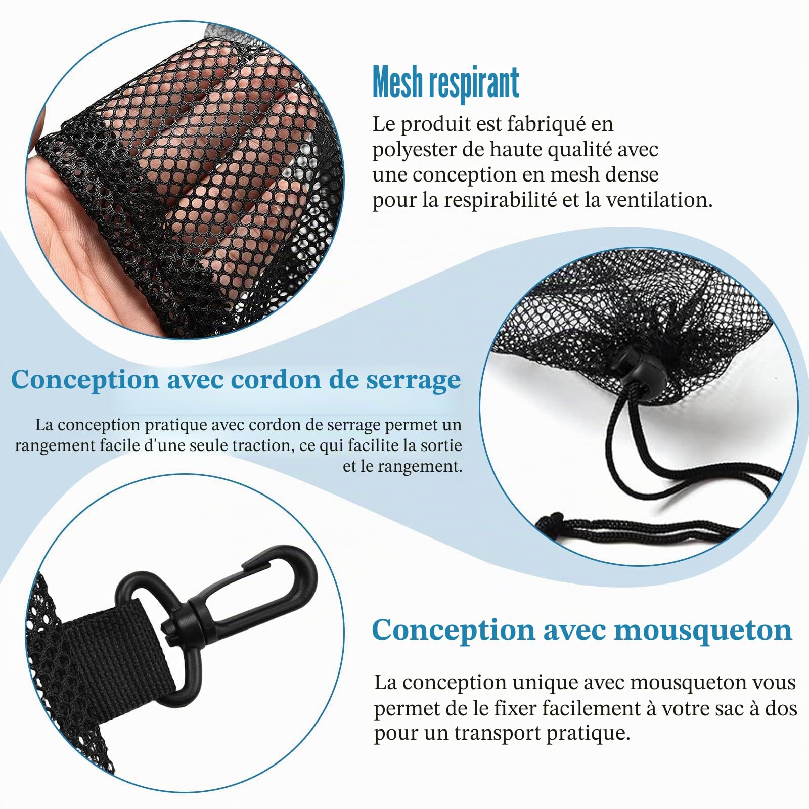 12PCS Sacs en Maille avec Cordon de Serrage - 40 x 35 cm - Filet de Rangement Sac en Maille en Polyester Réutilisable Sac à Cordon de Serrage Sacs en Mailles Noir pour Jouets Sport Rangement