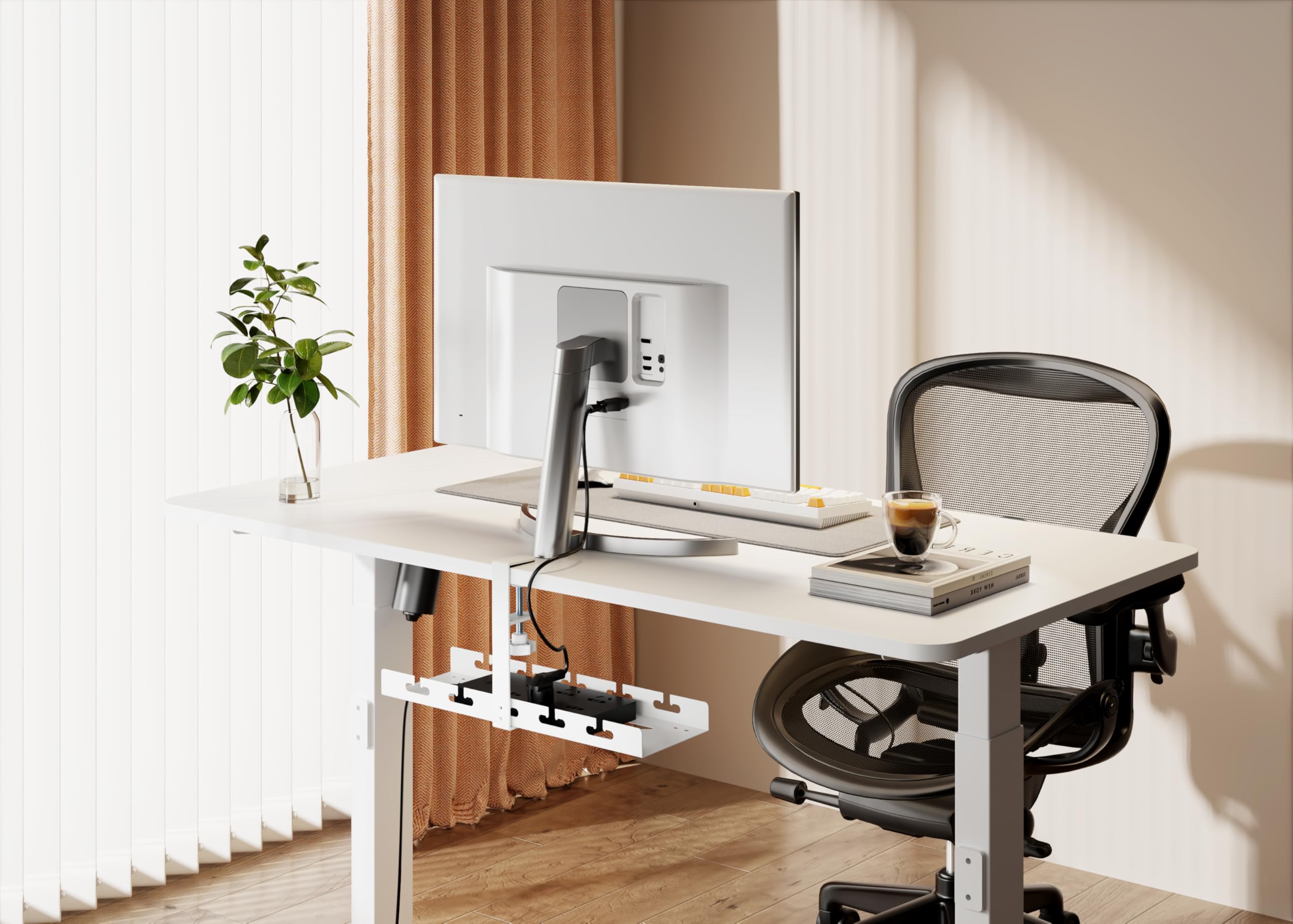 Clamp-on Under Desk Cable Tray for Wire Management - Power Strip Tray and Charging Wires Organisor - Easy and Quick DIY Installation - 400 X 129 X 190 mm (CLAMP5)