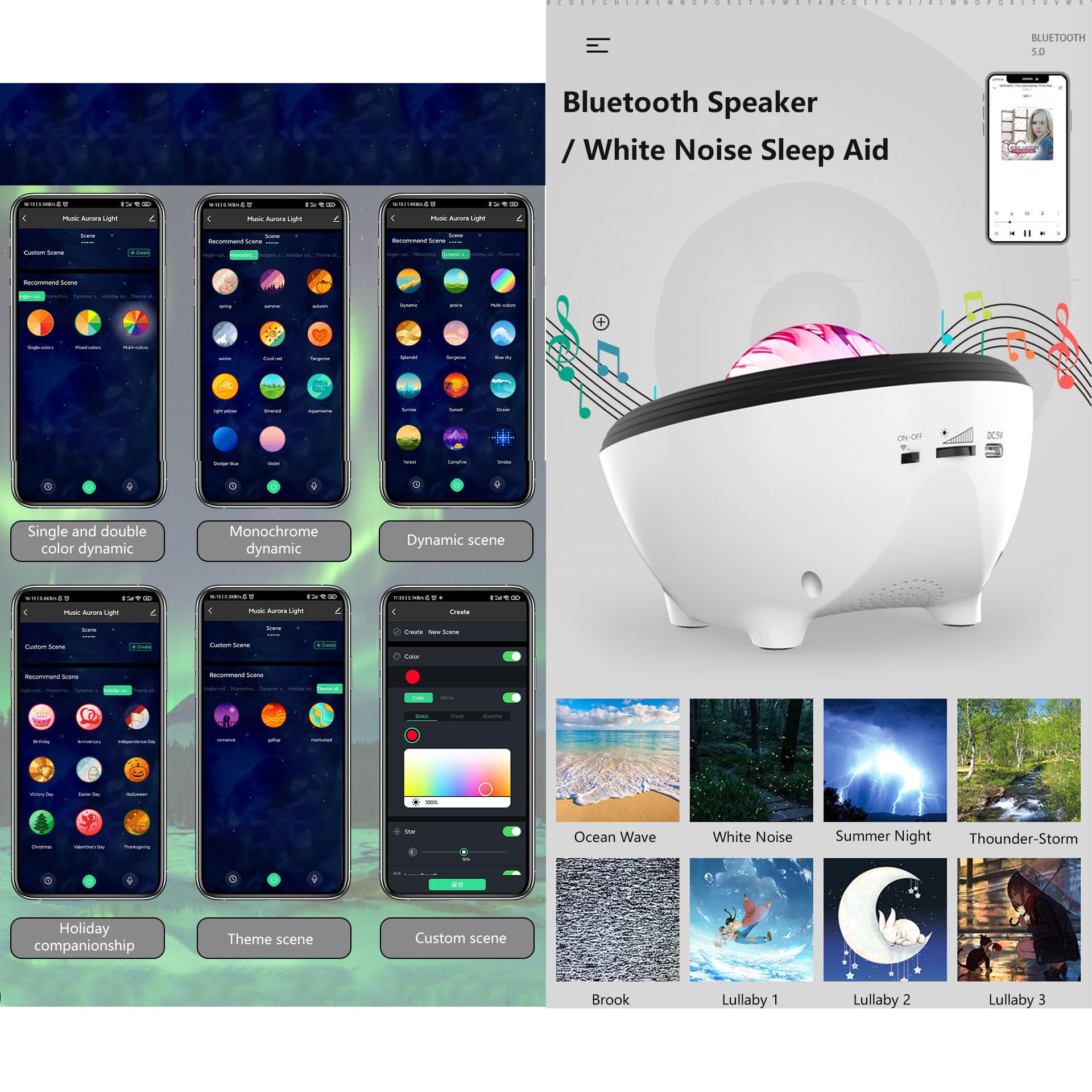 Luz Nocturna LED De Cielo Estrellado, Lámpara De Noche LED De Cielo Estrellado con Control Remoto, 38 Modos De Escena + Modo Personalizado, Música Integrada Y Función De Temporización