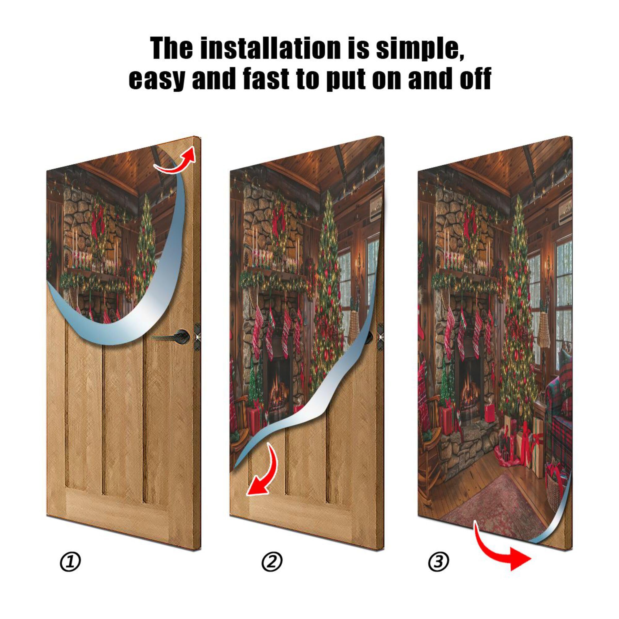 SEHANY Christmas Snowy Town Door Cover Outdoor Decor, High Stretch Fabric Christmas Front Door Cover Christmas Banner Door Cover for Front Door Festive Party Home Decor 36 * 98inch