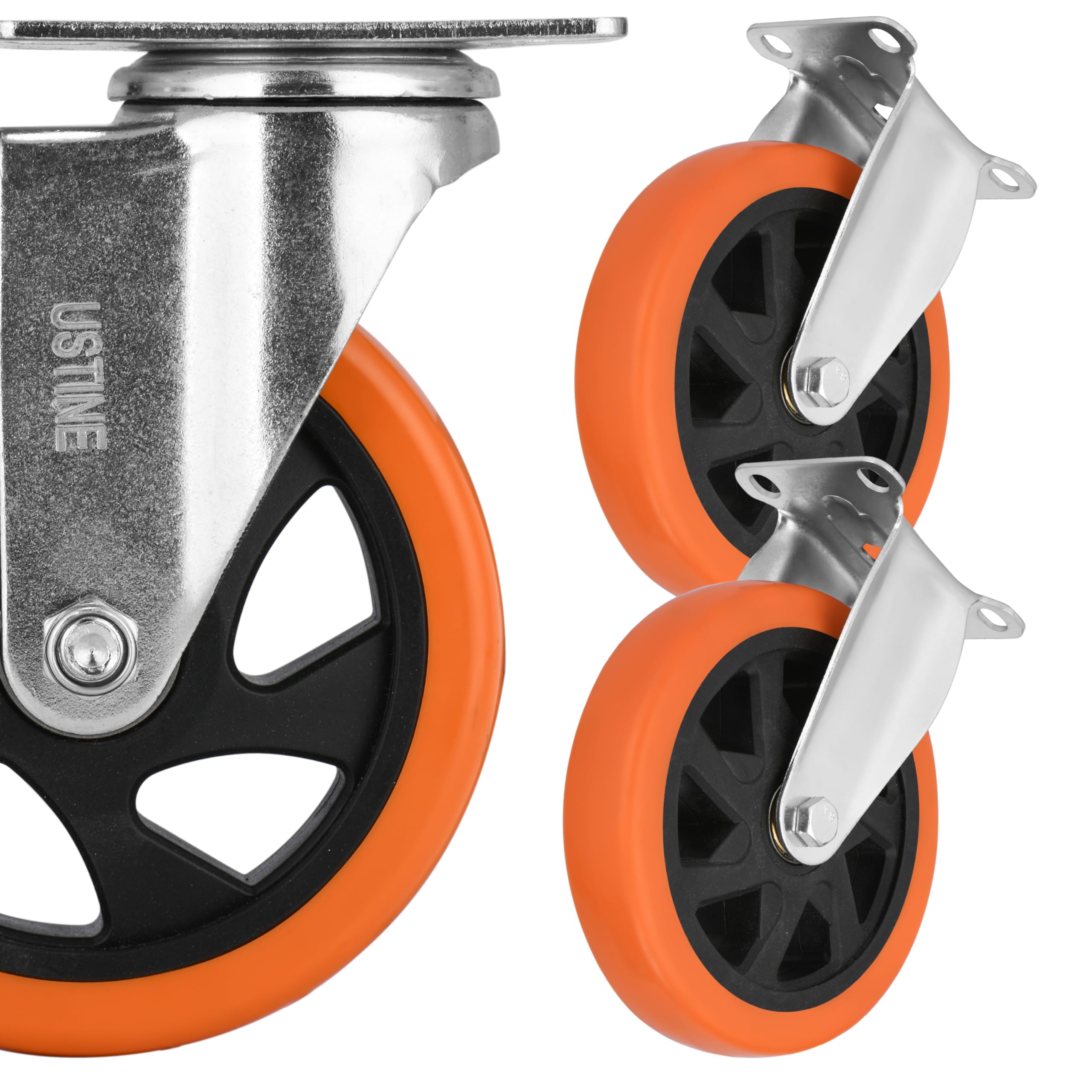 Set di 4 ruote piroettanti da 5 pollici (2 fisse, 2 girevoli), ruote piroettanti a 360 gradi con cuscinetti a sfera, portata 2400 libbre, ruote per mobili, banco da lavoro, carrello, carrello