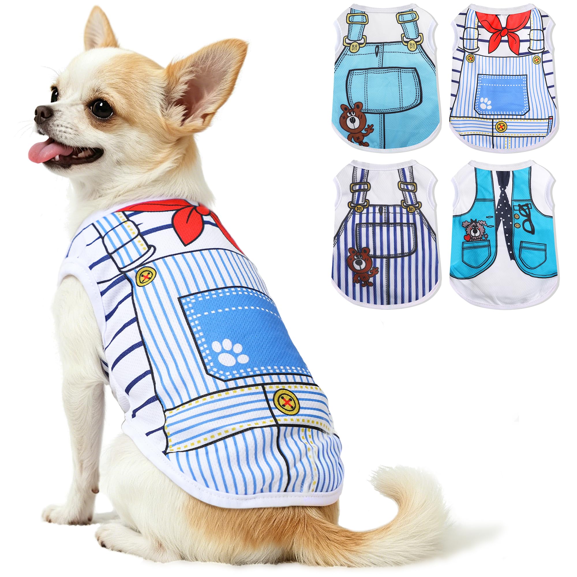 4 Pack Mesh Dog Shirts for Small Dogs: Stretchy Dog Clothes with Cute Patterns, Size XXS-XL Fit for 2-16lb Dogs Pet T-Shirts, Girl & Boy Puppy Clothes