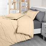 Utopia Bedding Seersucker Duvet Cover King Size Set - 1 Duvet Cover with 2 Pillow Shams - 3PC Comforter Cover with Zipper Closure-Soft Brushed Microfiber 104"X90" (King Beige) Comforter Not Included