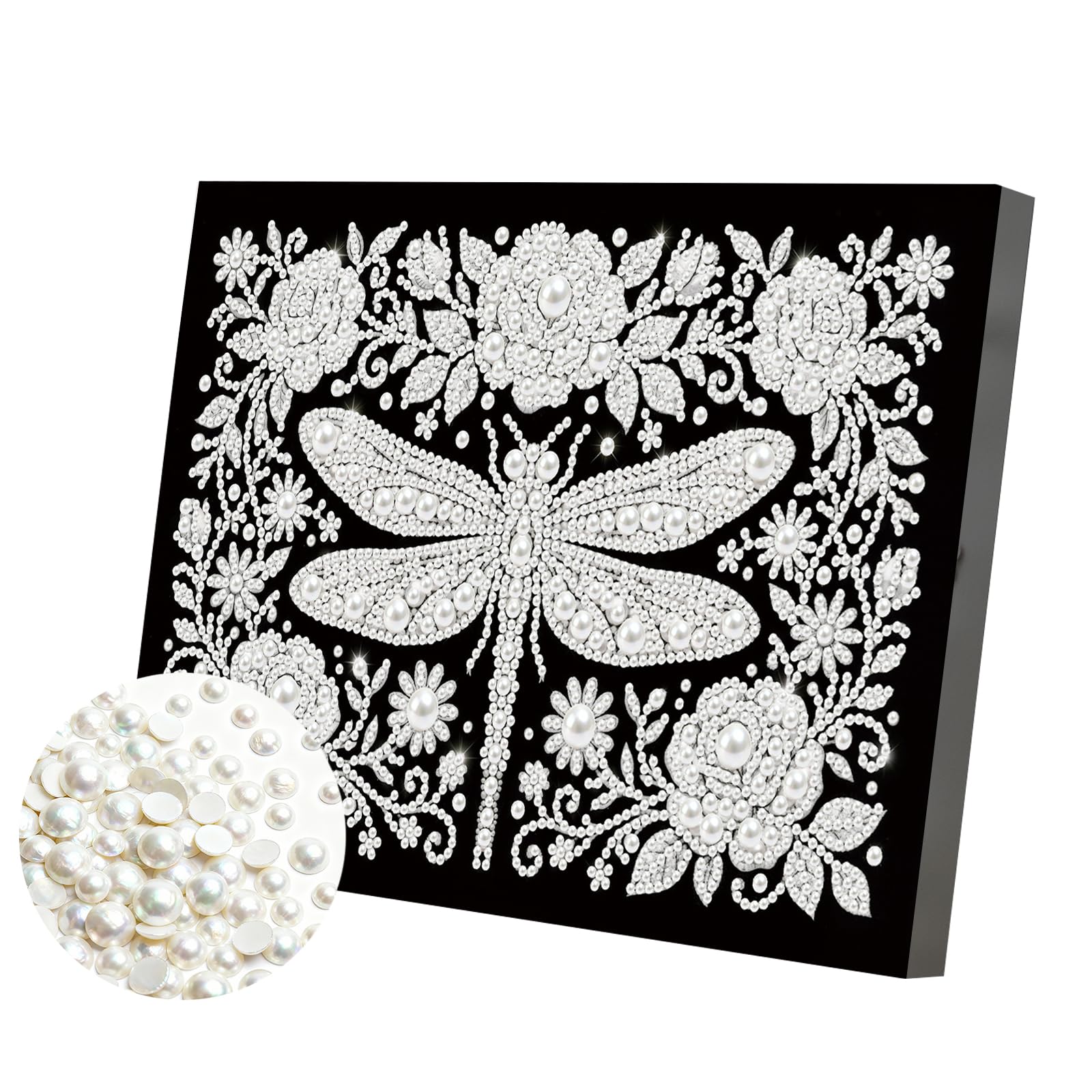 DIY Pearl Painting Kit with Wooden Frame, 3D Plastic Pearl Gemstone Ocean Art Craft for Adults Beginners, Diamond Art Kits for Adults, Home Wall Decor Ready Gift for Women 7.8X11.8inch(Dragonfly)