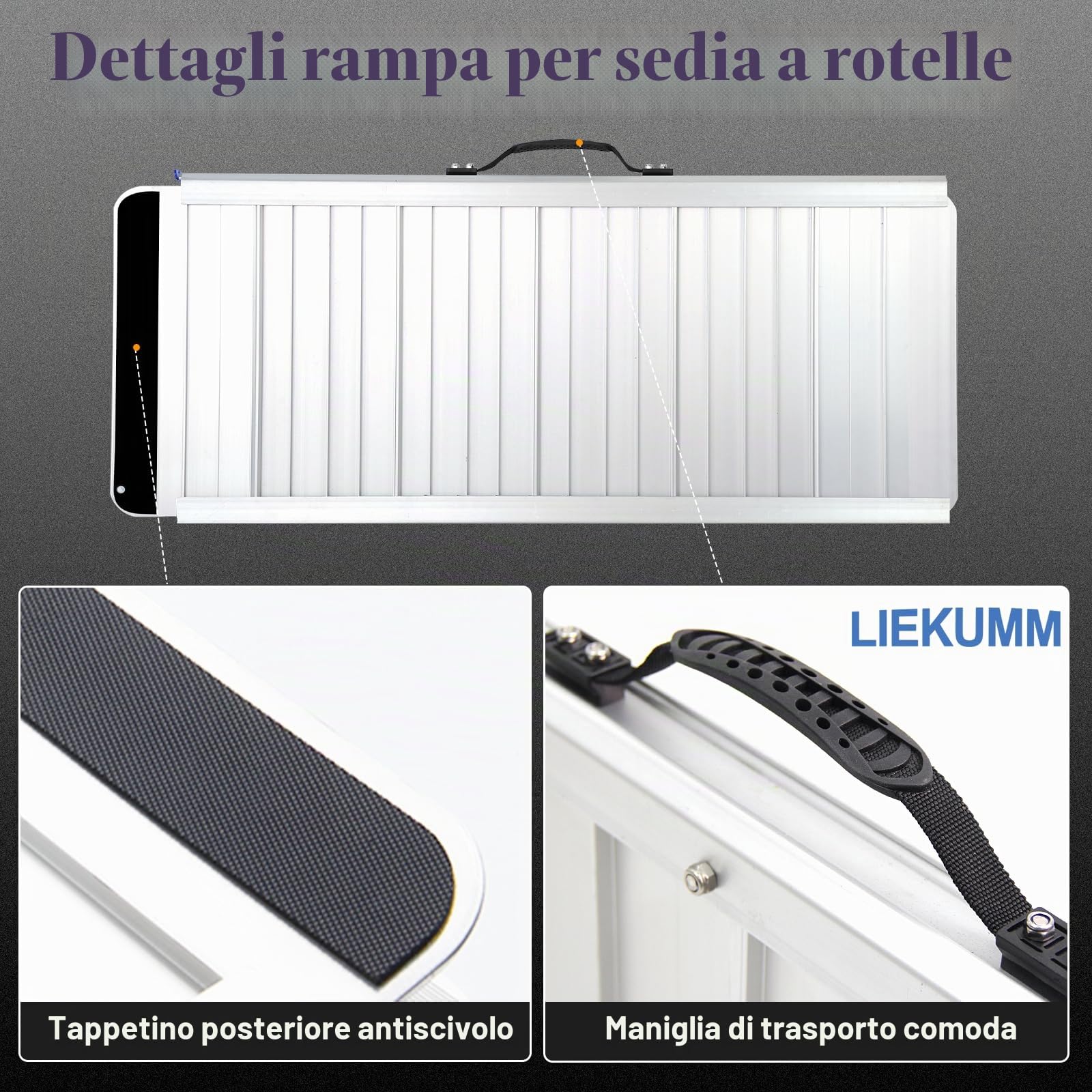 LIEKUMM - 60 cm x 76 cm, rampa per soglie con superficie antiscivolo, in alluminio, portatile, rampa per sedia a rotelle, portata 300 kg