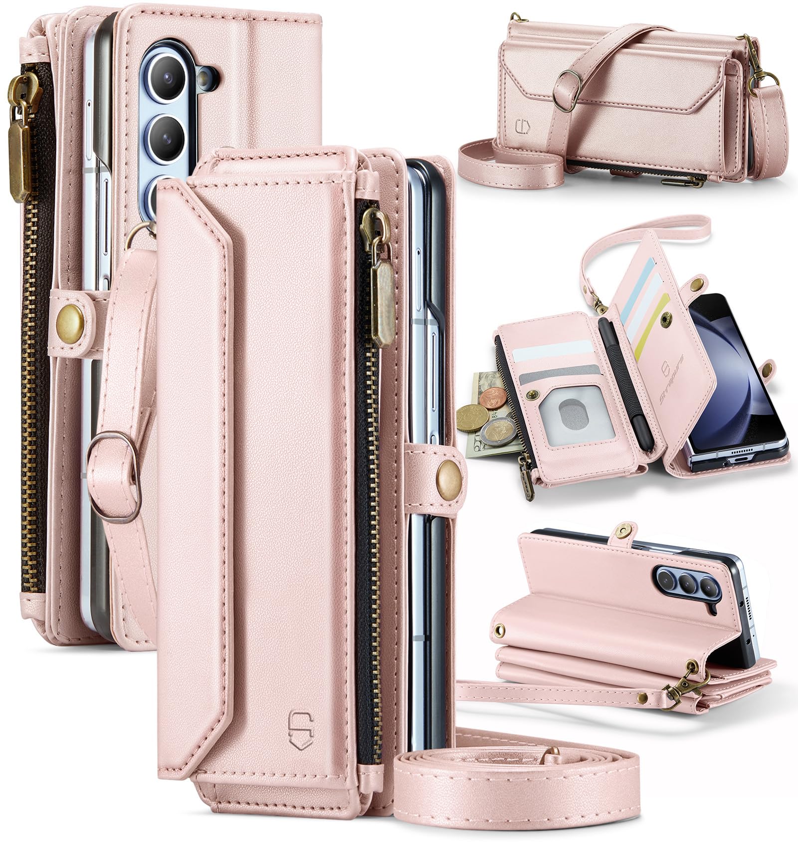 TECH CIRCLE Crossbody Wallet Case Compatible With Google Pixel 9/9 Pro RFID Blocking 7-Card Holder Soft PU Leather Magnetic Snap Shoulder Strap Zipper - View #2