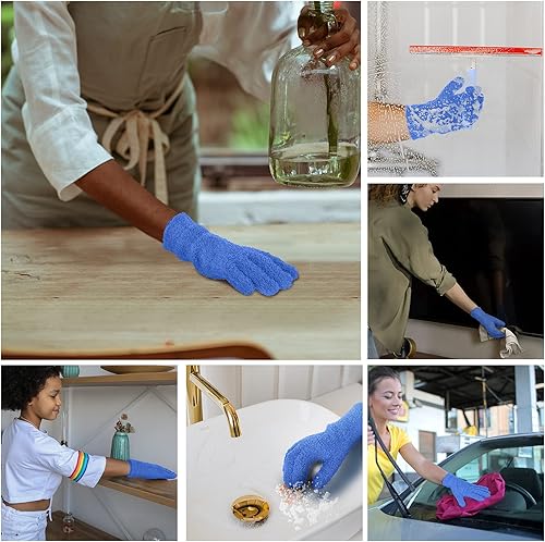 Vista 4 de Patelai Guantes de microfibra para plantas, guantes de limpieza de polvo, color azul marino, 4