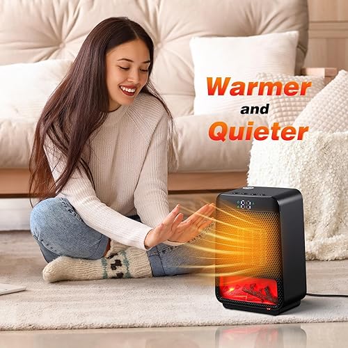 Miniatura 4 de VIHOSE Paquete de 2 calentadores de espacio portátiles para interiores de 1000 W, calentadores eléctricos de cerámica de calentamiento rápido 2s con