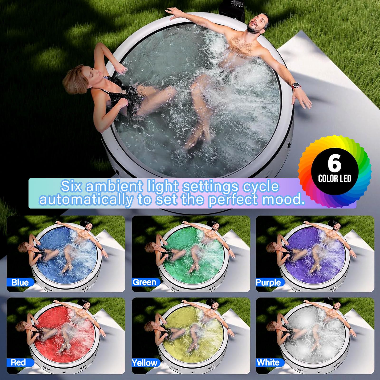 Vasca Idromassaggio Gonfiabile, Spa Gonfiabile Portatile di Grandi Dimensioni con 180 Getti di Massaggio Ad Aria, Pompa Riscaldante e Copertura Isolante, Impermeabile per Esterni, per 2-6 Persone, per