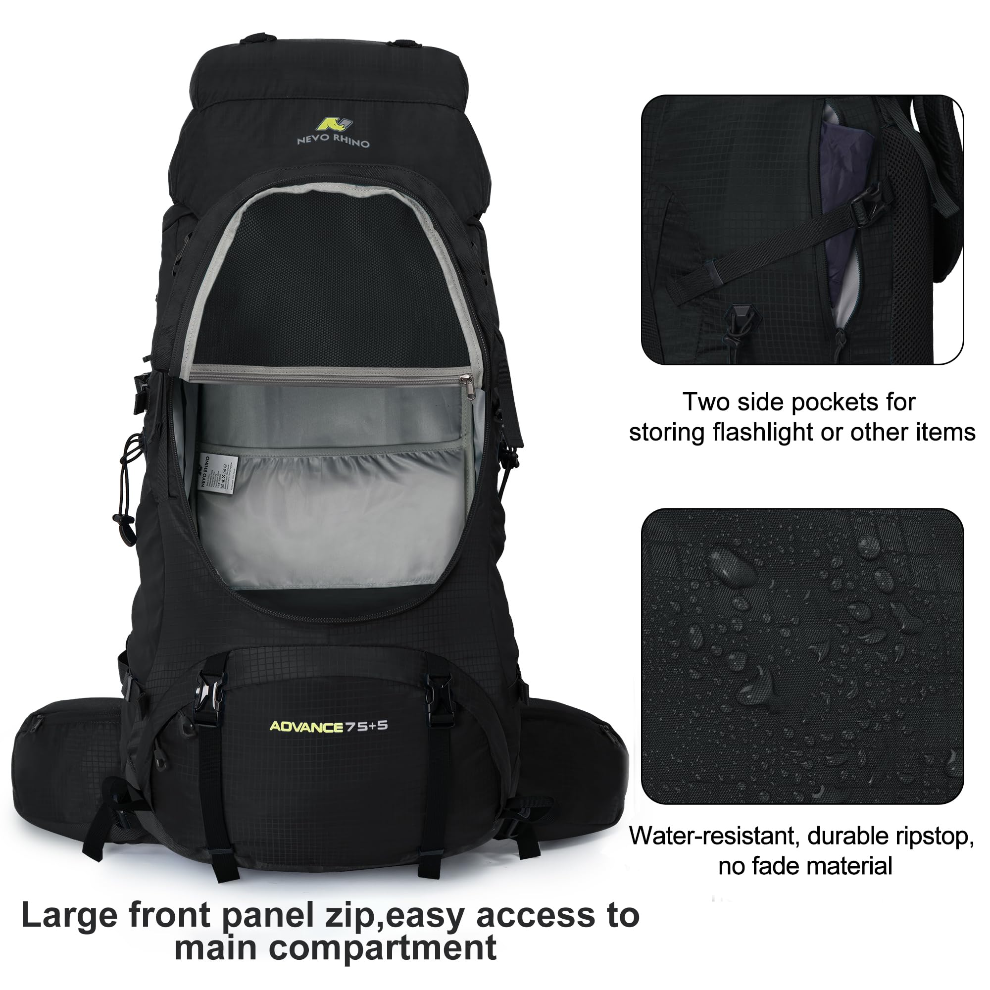 NEVO RHINO plecak turystyczny, 40 l/50 l/60 l/70 l/80 l wodoodporny plecak kempingowy z plecakiem | wspinaczka górska