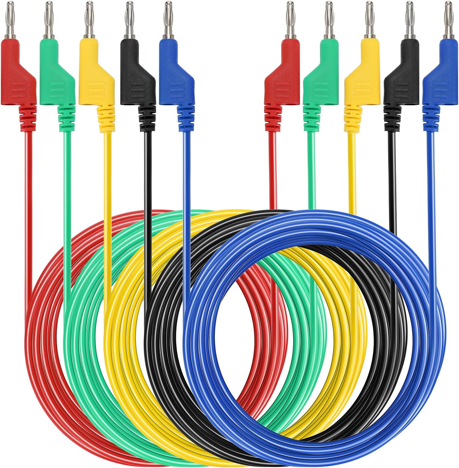 Sumnacon 5Pcs Banana to Banana Plug Test Lead, 4mm Stackable Banana Plug Wire Test Cable Lead for Multimeter, Electrical Test Wire 1000V/15A 6.6Ft/2M