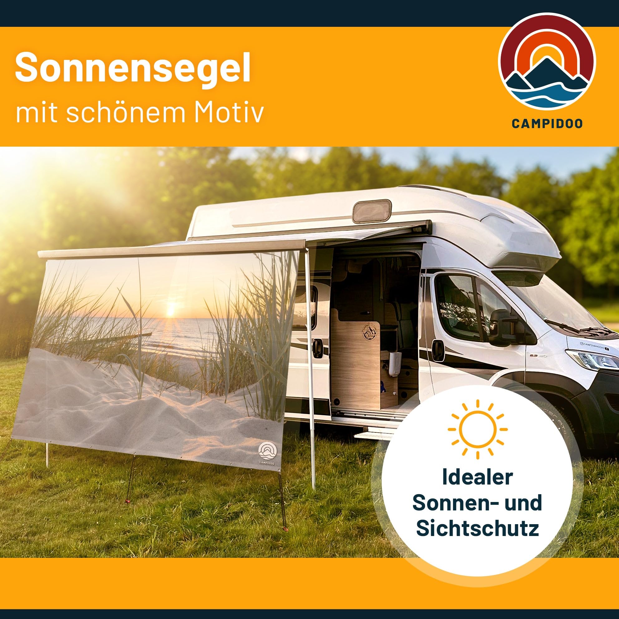 Textil Sonnensegel Mandala Harmonie | Höhe 200cm | hochwertiger Fotodruck inkl. Keder-Befestigung | Markisen-Vorderwand - Länge/Keder: 400cm / 5 mm Keder
