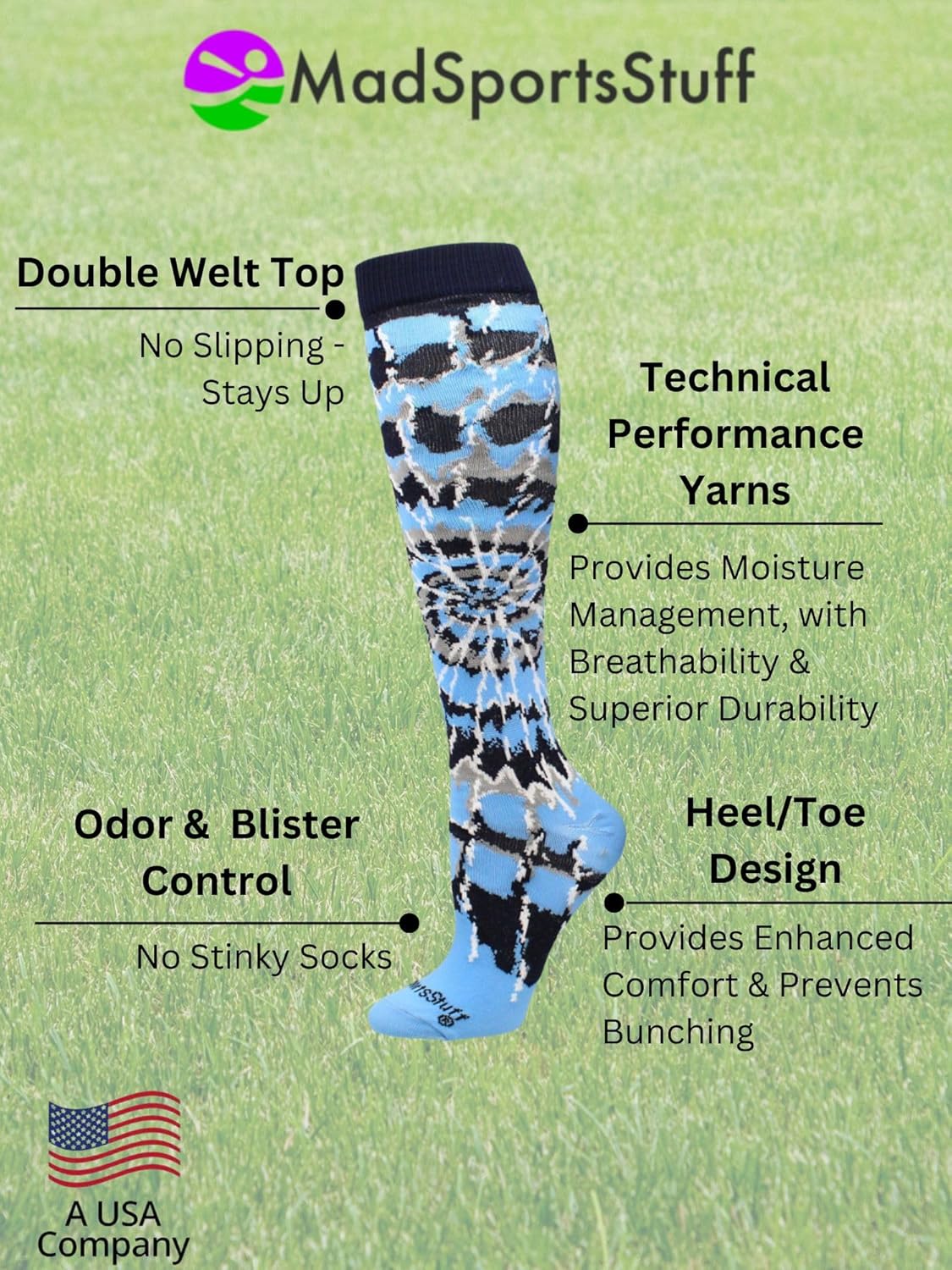MadSportsStuff Crazy Tie Dye Socks for Softball Soccer Volleyball Tall Over the Calf Athletic Socks Fun Neon Colors - Image 4