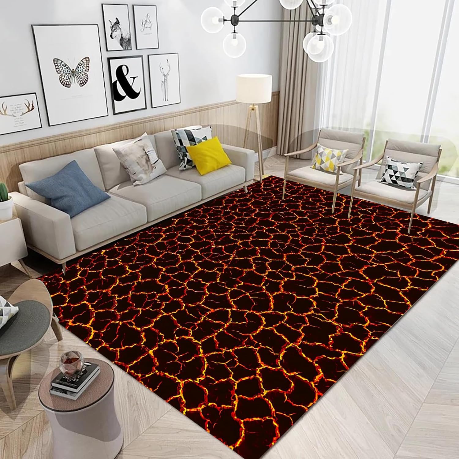 Tapis pour enfants 3D flamme de roche tapis rampant antidérapant 120x160 cm salon chambre moderne