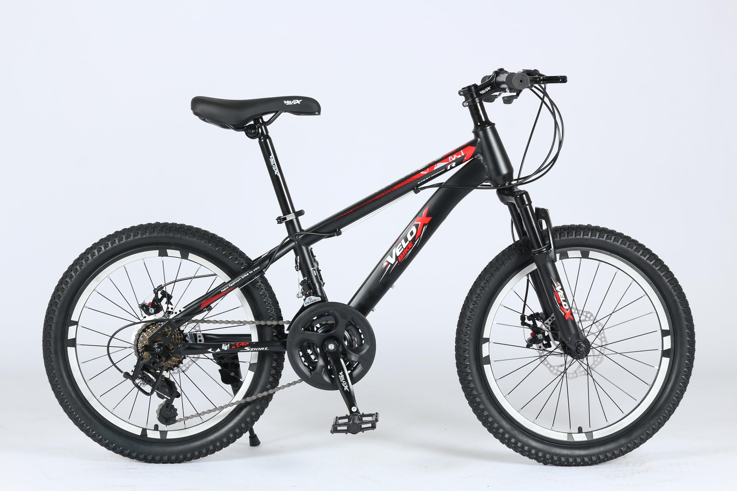 selling united 20 Inch Kids Mountain Bike, Lightweight Steel Frame Bicycle with Front Suspension, Dual Disc Brakes, 6-Speed Gear System, All-Terrain Tires for Boys & Girls (Black)