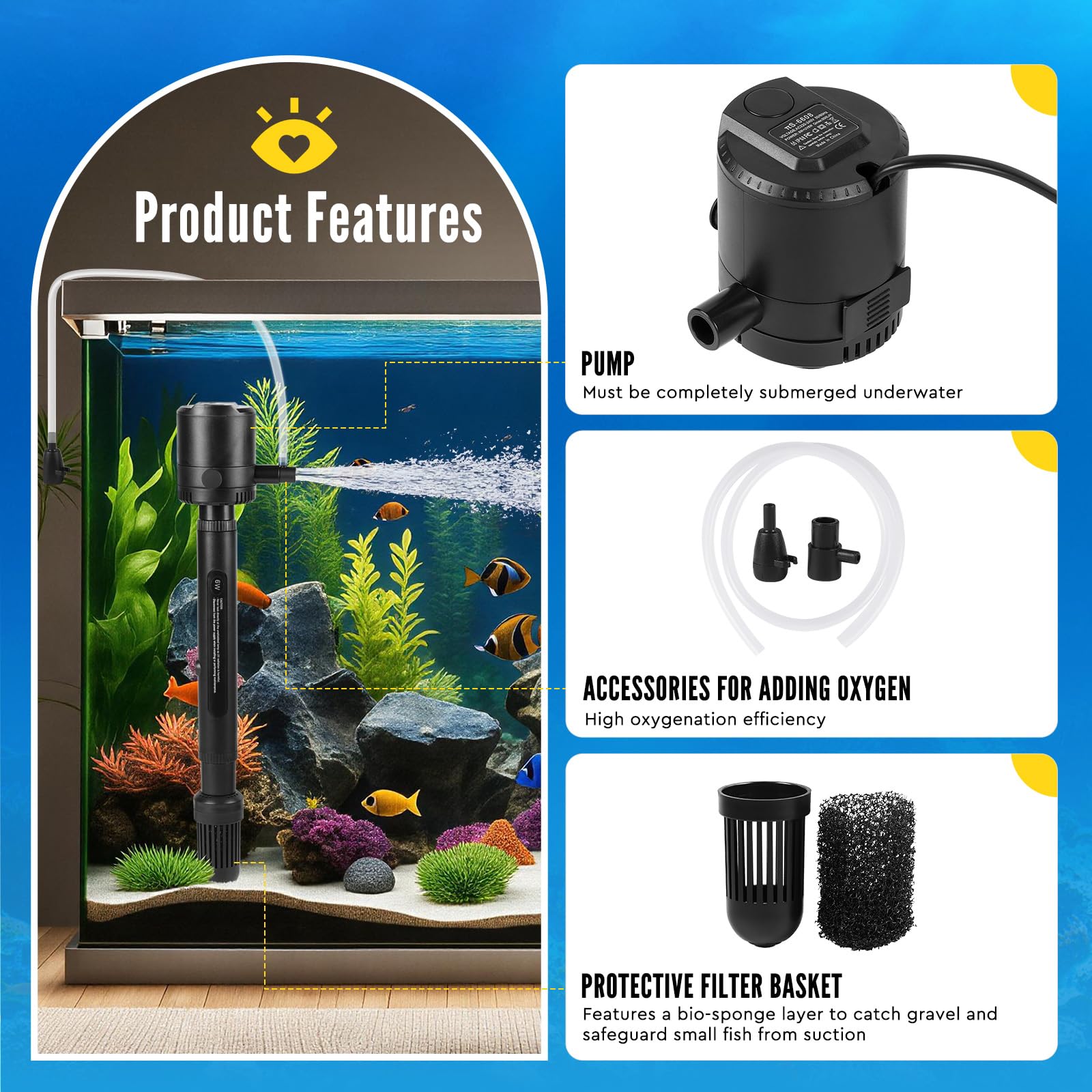 SWAWIS 5 in 1 Filtro per Acquario 1200L/H per 60-450L Acquari | con 8W UV Sterilizzatore Lampada e Timer, Pompa Acquario per Filtrazione Aerazione Sterilizzazione, Uso Doppio Acqua e Terra