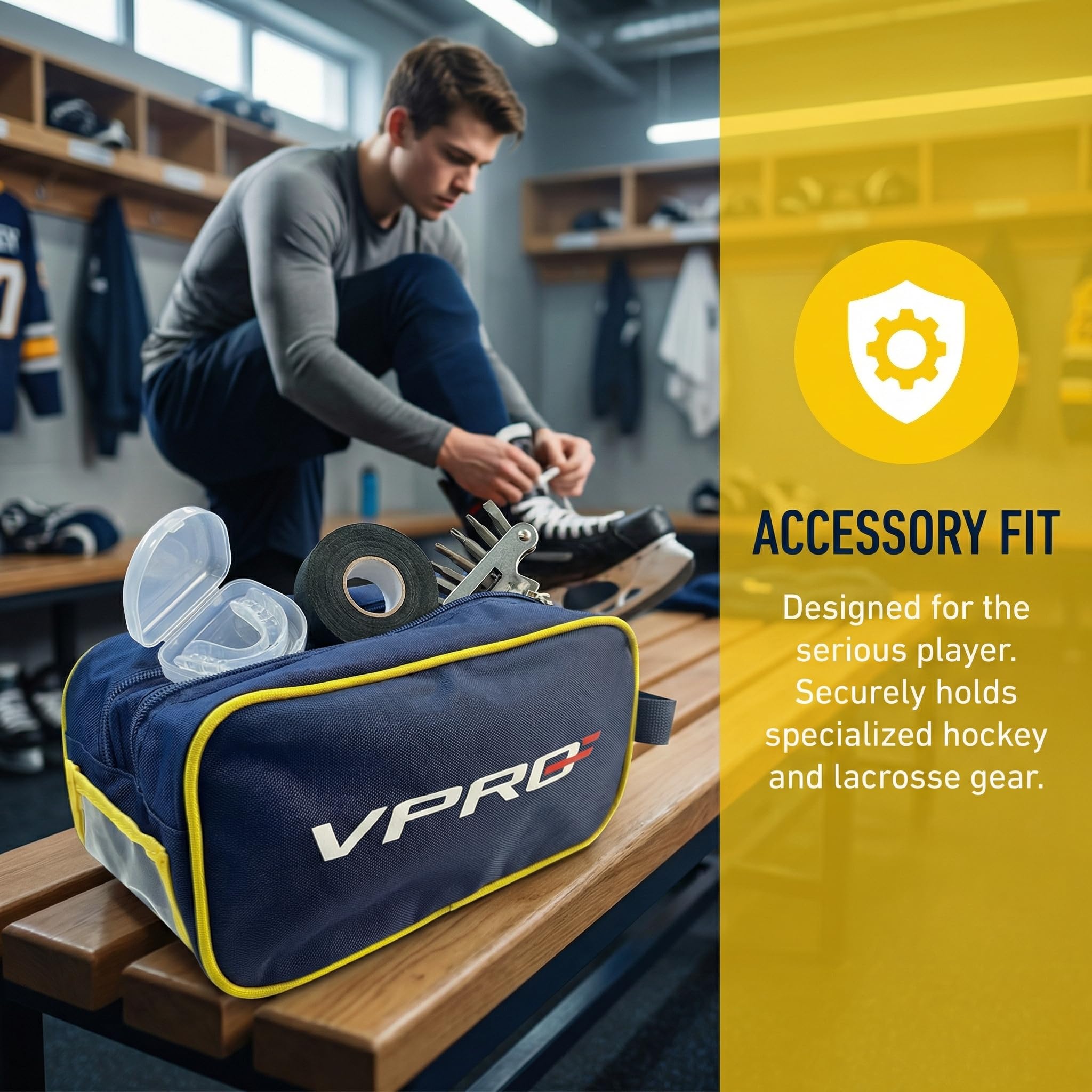 VPRO Sac d'accessoires pour sangle de hockey, grande capacité, plusieurs compartiments, idéal pour ranger les accessoires de hockey, design durable, facile à transporter, parfait pour les joueurs