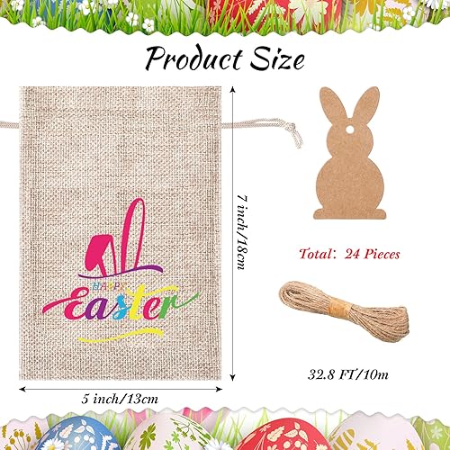 Miniatura 3 de 24 bolsas de arpillera de Pascua con cordón, bolsas de arpillera de Pascua con cordones, bolsas de regalo de lino con cordones dobles de yute,