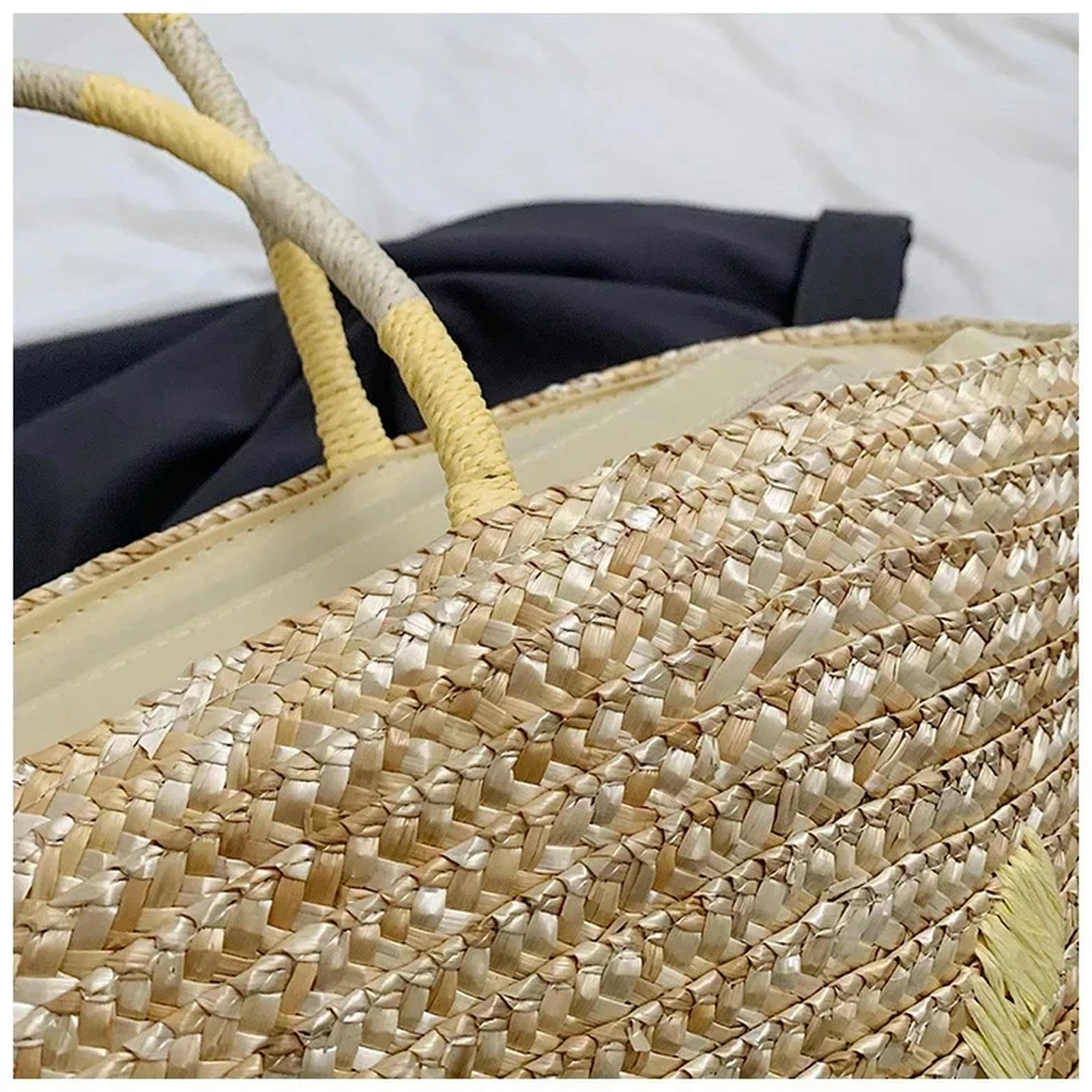 Borsa Paglia Sacca da Donna Estiva Grande Borsa Ricamata A Paglia con Borsetta da Donna in Prua in Pizzo-Beige
