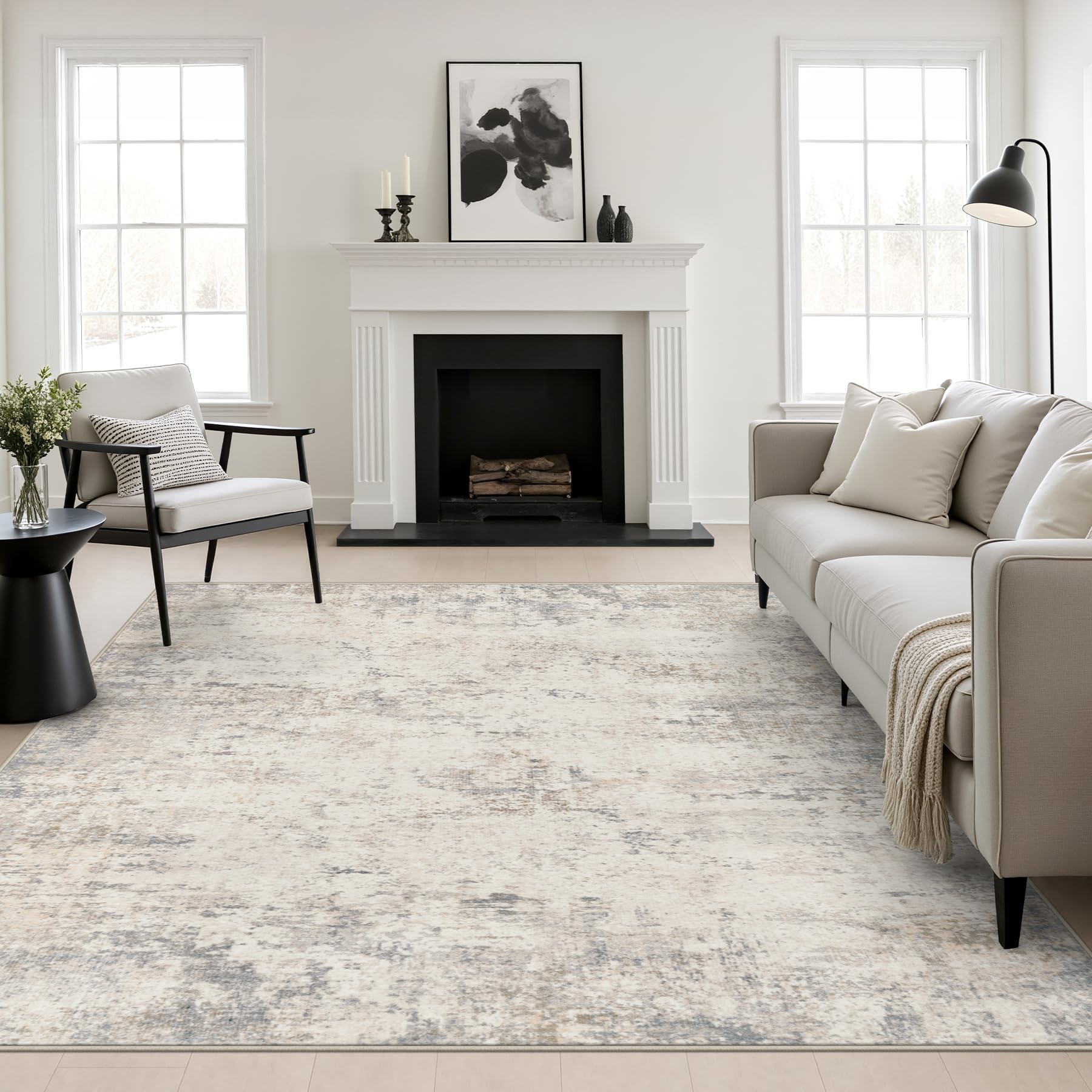 FXRHLP Area Rug Living Room: 8x8 Modern Washable Soft Carpet Brown Beige | For Bedroom Dining Room Farmhouse Nursery Hallway Office,Modern Abstract,Machine washable,Non-Slip,Stain Resistant,Indoor
