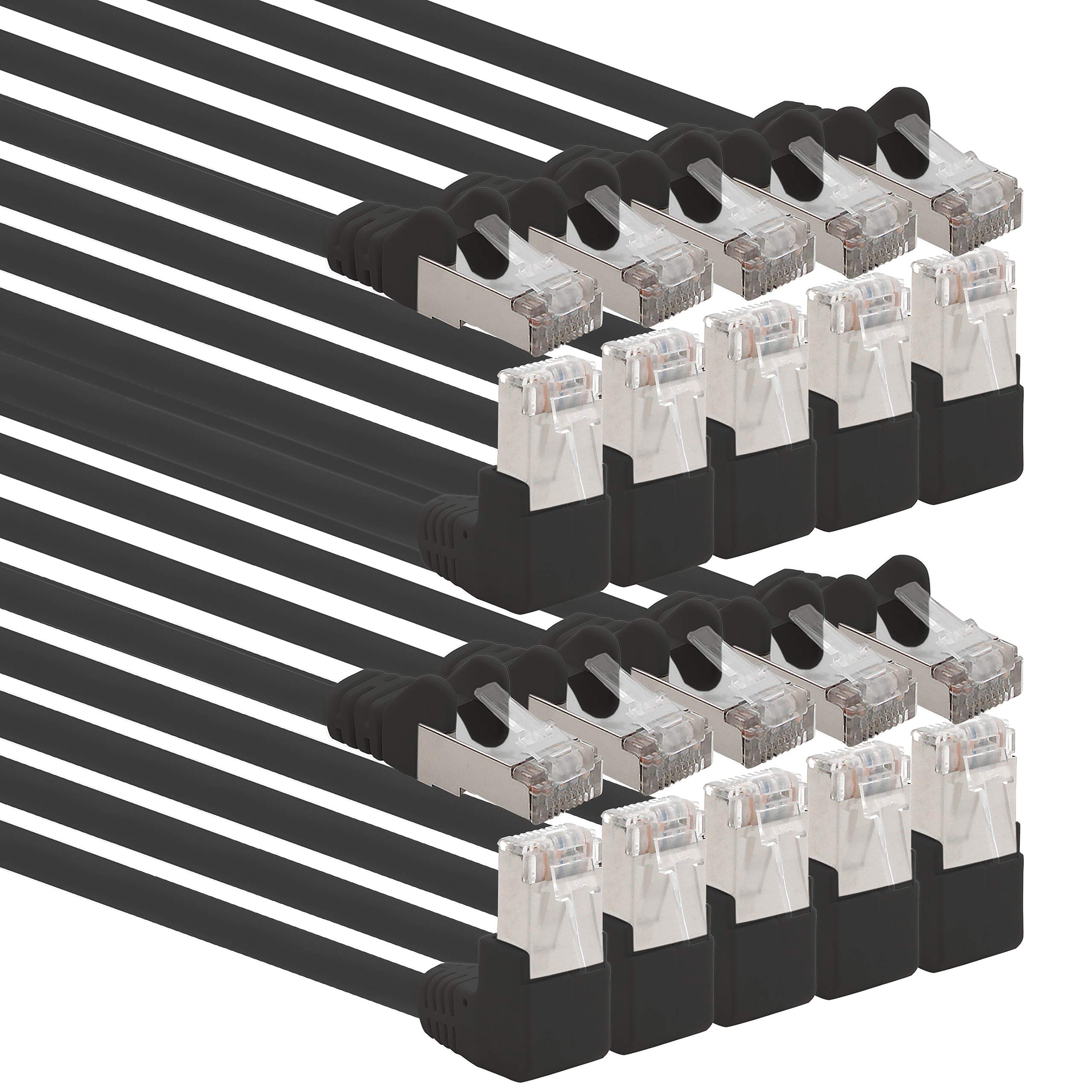 1aTTack.de 366191 Cat.6 Netzwerkkabel Winkel 90 Grad 2m - schwarz - 10 Stück - Cat6 Patchkabel (SFTP PIMF) 1000Mbit/s Rj 45 Stecker - 10 x 2m Meter schwarz