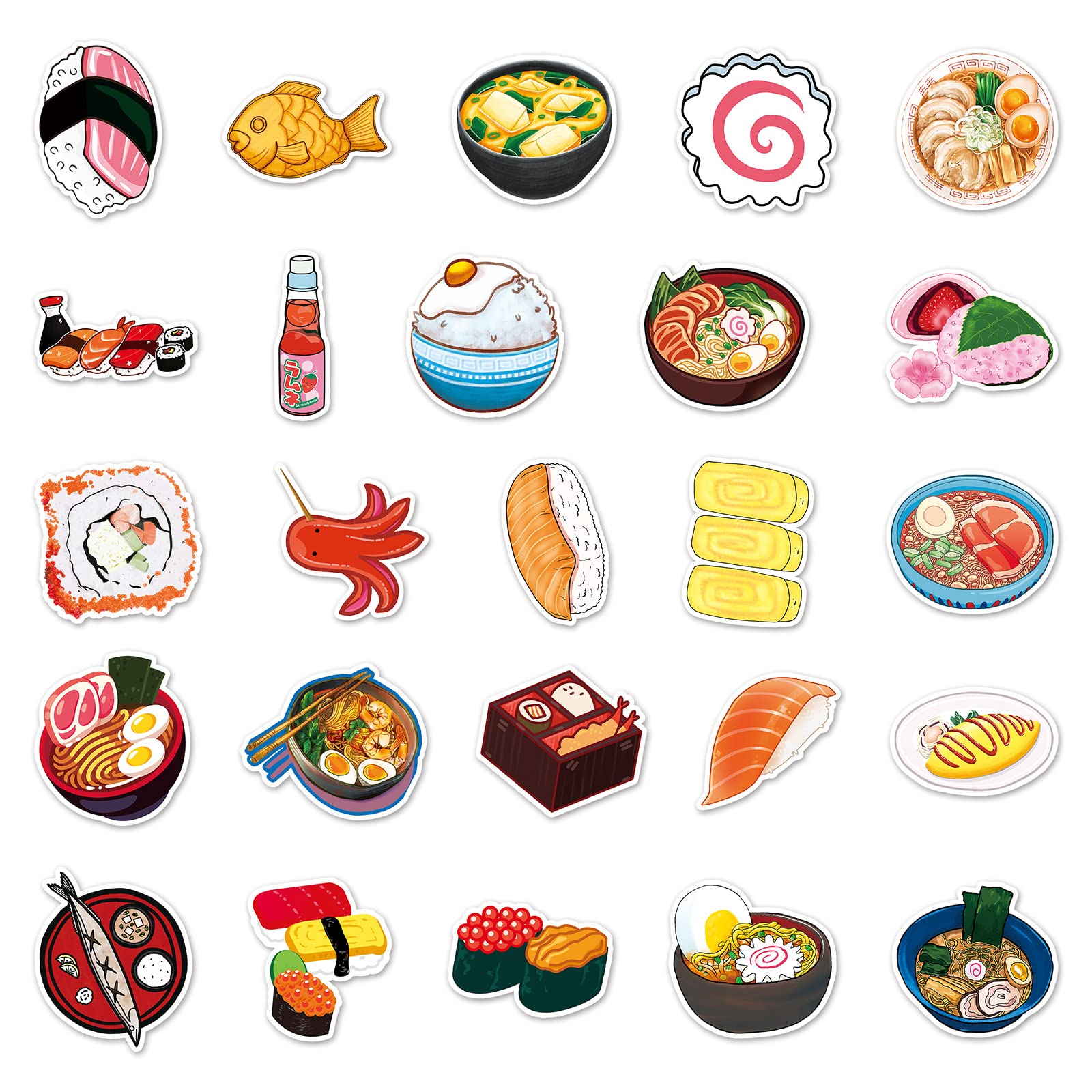 Sushi Adesivi Ration Sushi Stickers 50 pezzi Skateboard Graffiti Adesivi Moto Bicicletta Snowboard Bagagli Auto Valigia per Bambini e Ragazzi Impermeabile Vinile Adesivi
