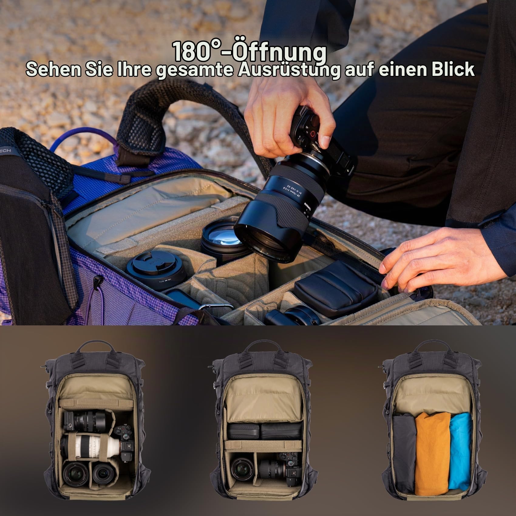 PGYTECH OnePro Ultralight Outdoor Wasserdichter Kamerarucksack 20L, Schwarz | AirFoam Tragesystem, Schnellzugriff, 14 Zoll Laptopfach, Leichte Fotorucksack für DSLR/Drohnen/Systemkameras