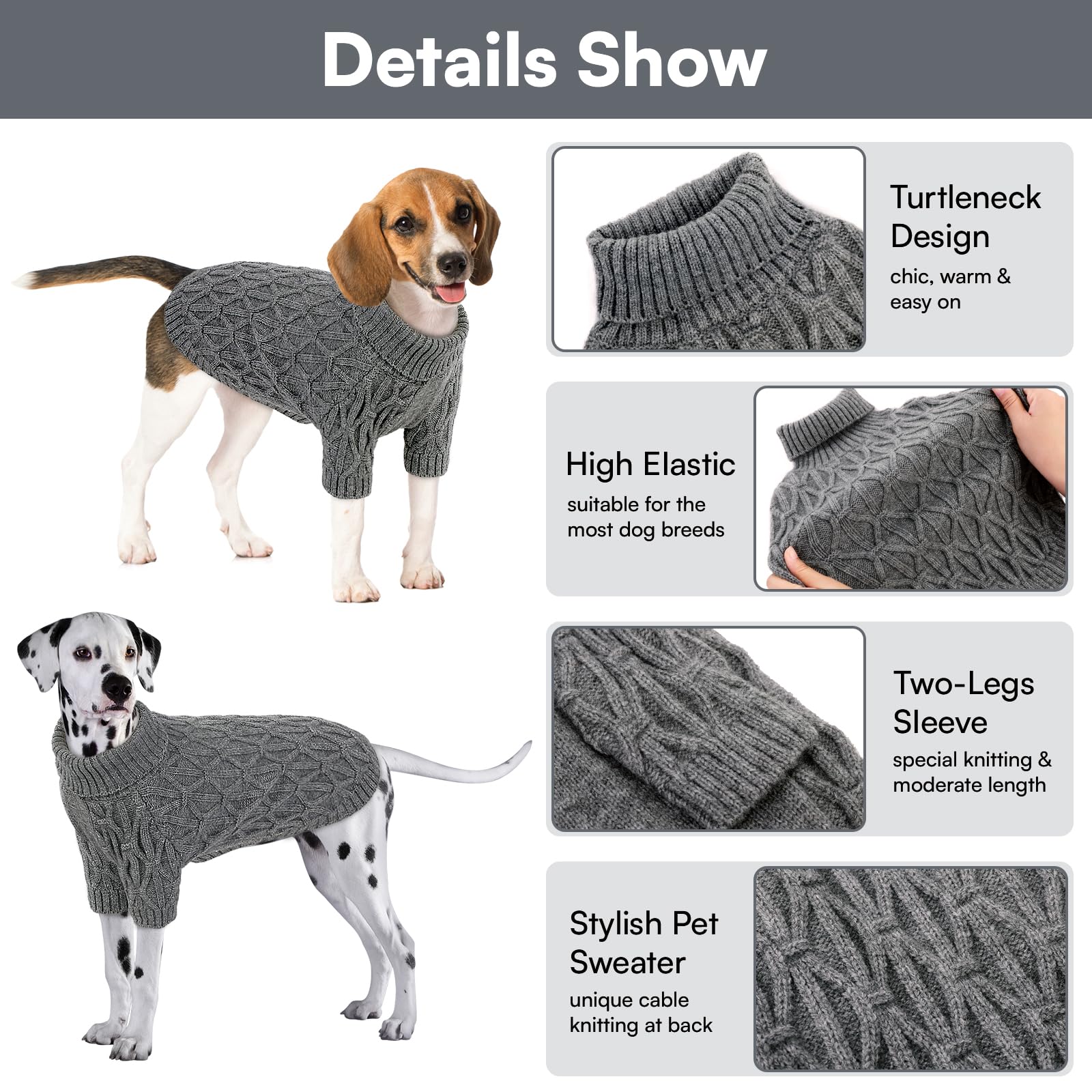 Queenmore Maglioni Natalizi per Cani, Morbida e Calda, Maglione Cane per Razze Medie come Cane Corso Jack Russell e Bassotto, Grigio, M