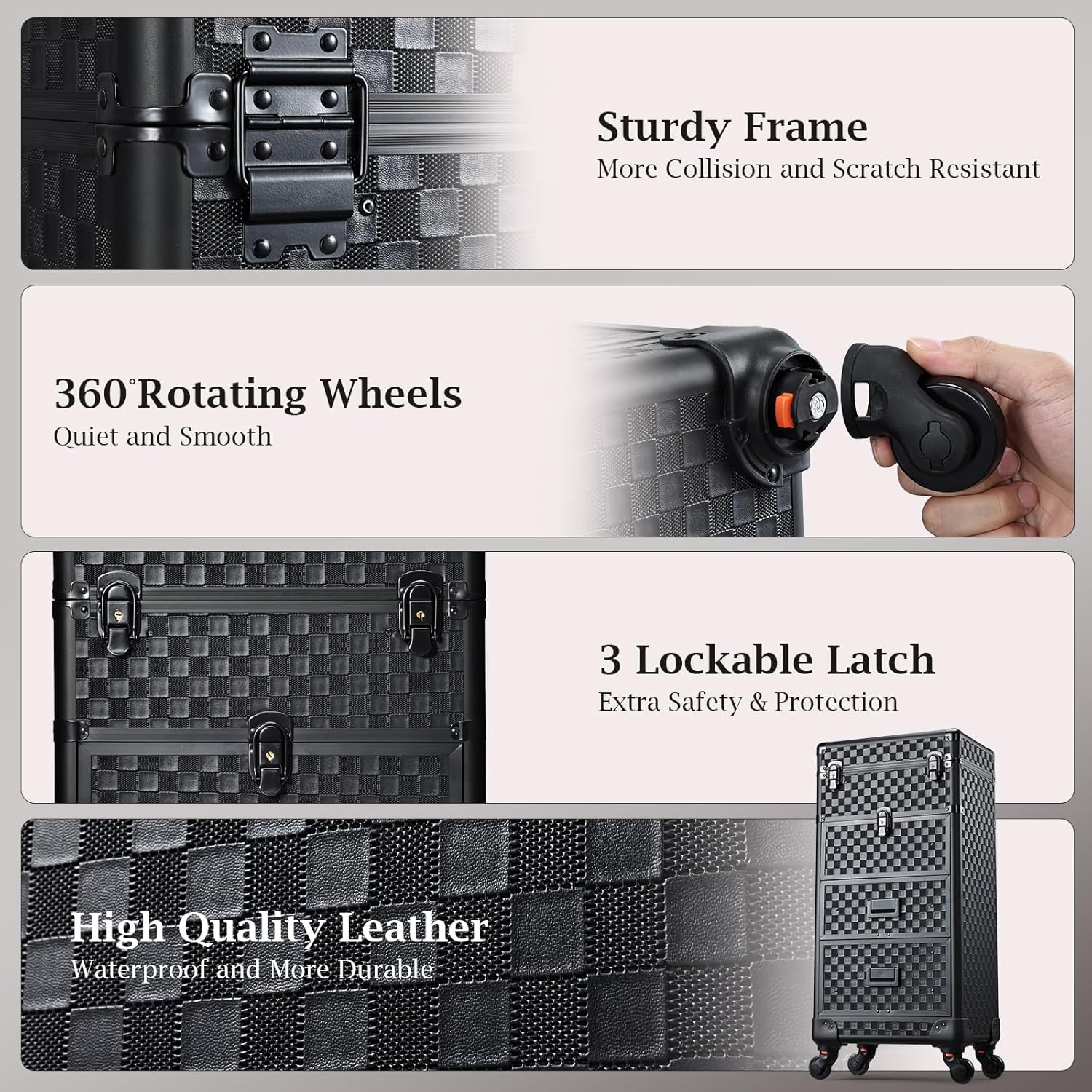 Stagiant Rolling Makeup Case with Drawers Cosmetology Case on Wheels 4 IN 1 Makeup Case 3 Drawers with Foot Stand Spring-release Mechanism Rolling Make Up Organizer for Artist Salon Nail Teach Trunk - Image 7