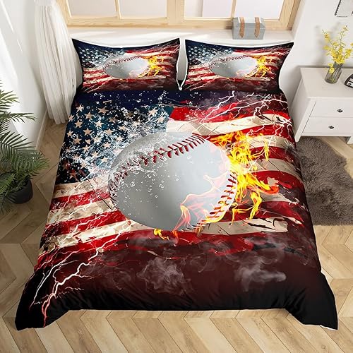 Miniatura 8 de Erosebridal Funda de edredón de bandera estadounidense, funda de edredón de fútbol para niños, juego de ropa de cama individual de fútbol y juegos