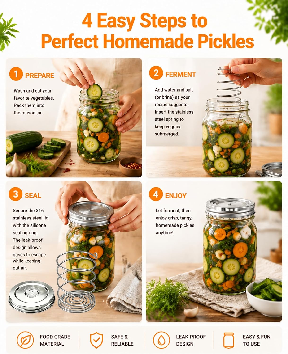 2 Pack Stainless Steel Fermentation Jar Kit with Mason Jars, Complete Set