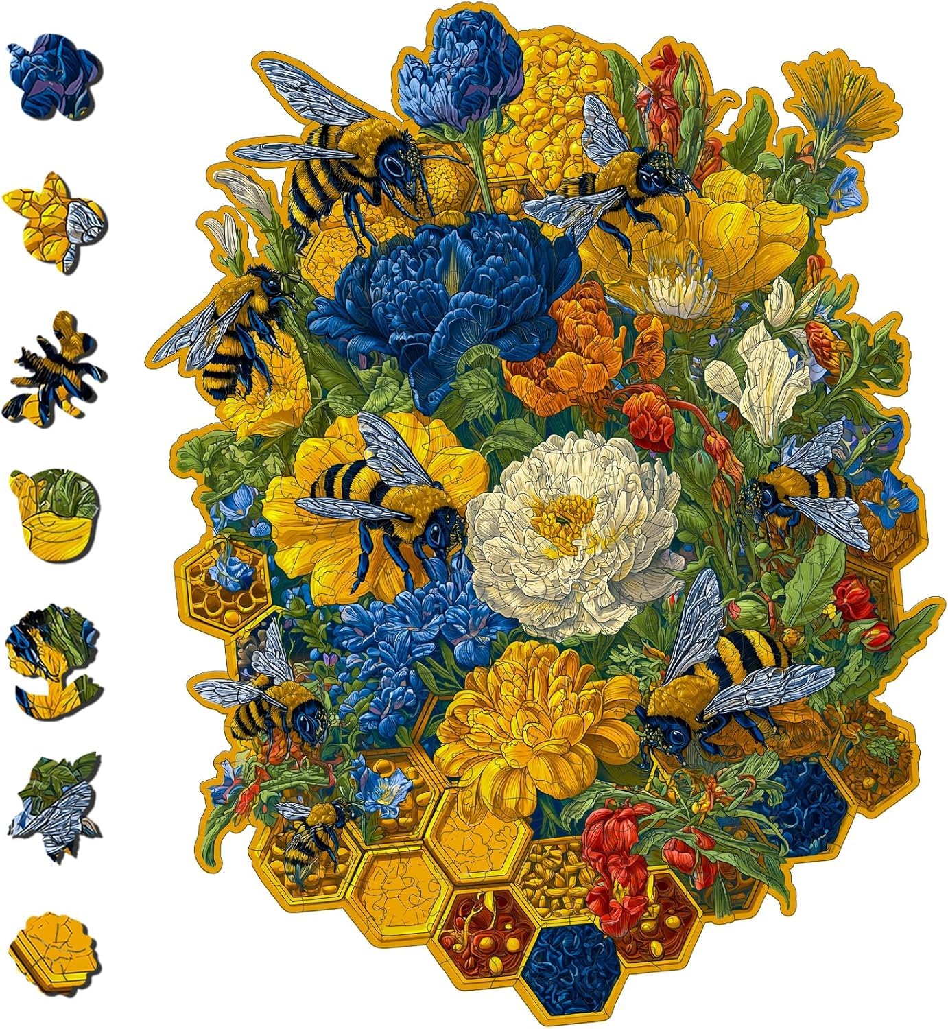 Mys Aurora Puzzles for Adults Flower and Bee Wooden Puzzles, 500 Pieces Unique Shaped Jigsaw Puzzles, Birthday for Mom Adults, Fun Challenge Family Game