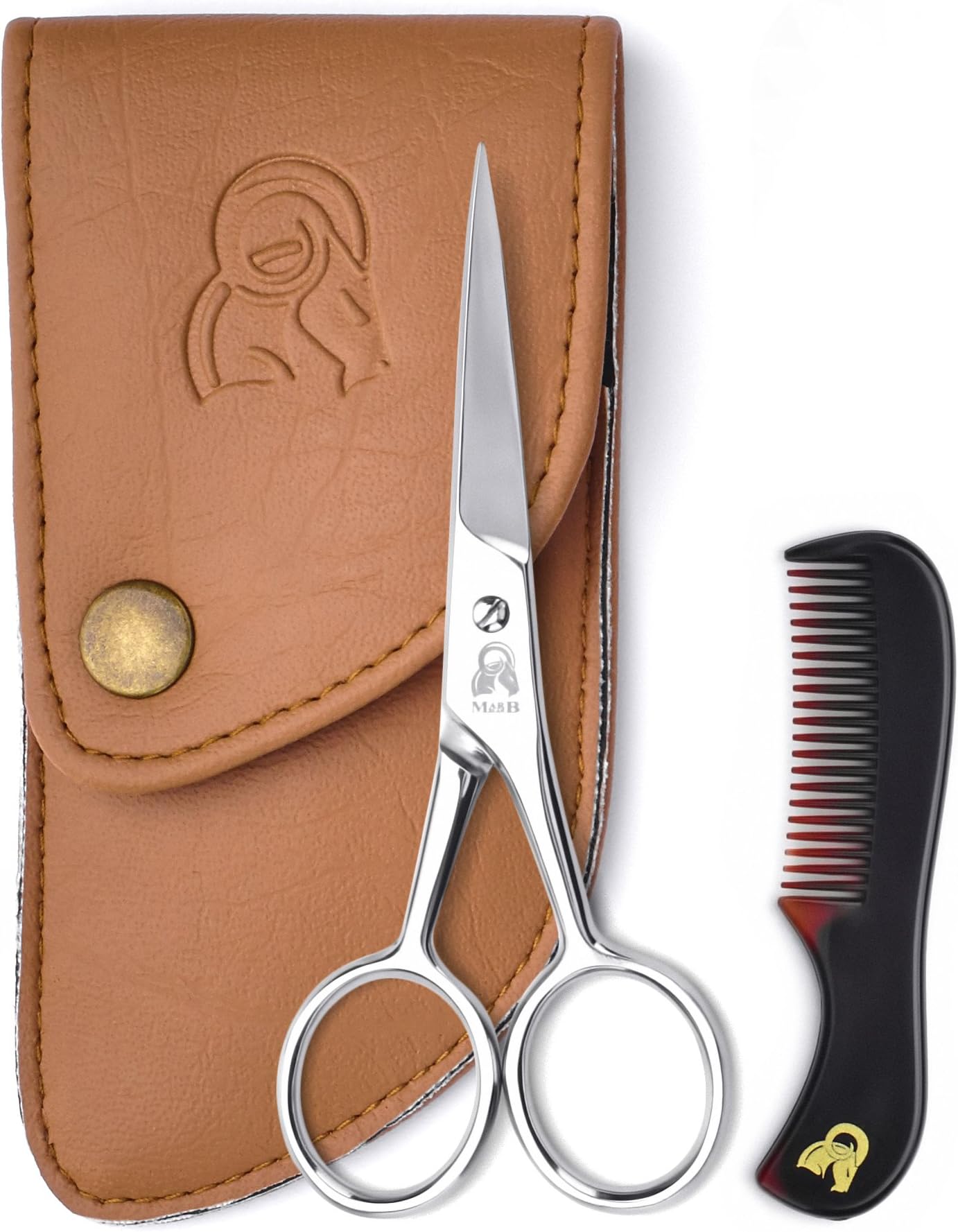 Beard & Moustache Scissors With Comb For Precise Facial Hair Trimming - Sharpness and Stainless Steel Give These Scissors Durability That Will Last, Pouch and Box Protect The Set, Order Your's Now!