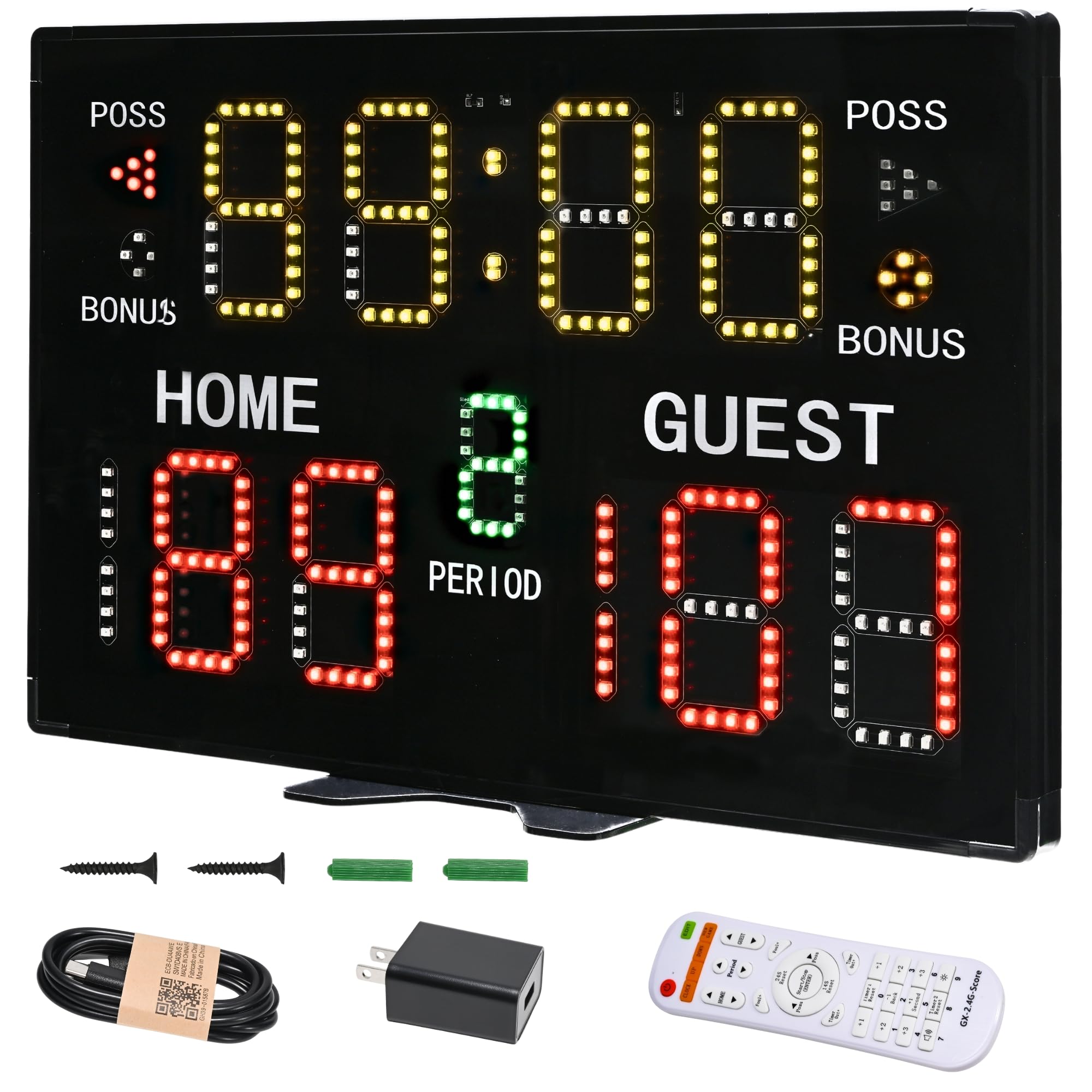 Basketball Scoreboard, Professional Digital Scoreboard with Remote, Portable Tabletop/Wall Mount Electronic Scoreboard Timer Clock with Buzzer for Volleyball Football Outdoor Baseball Tennis