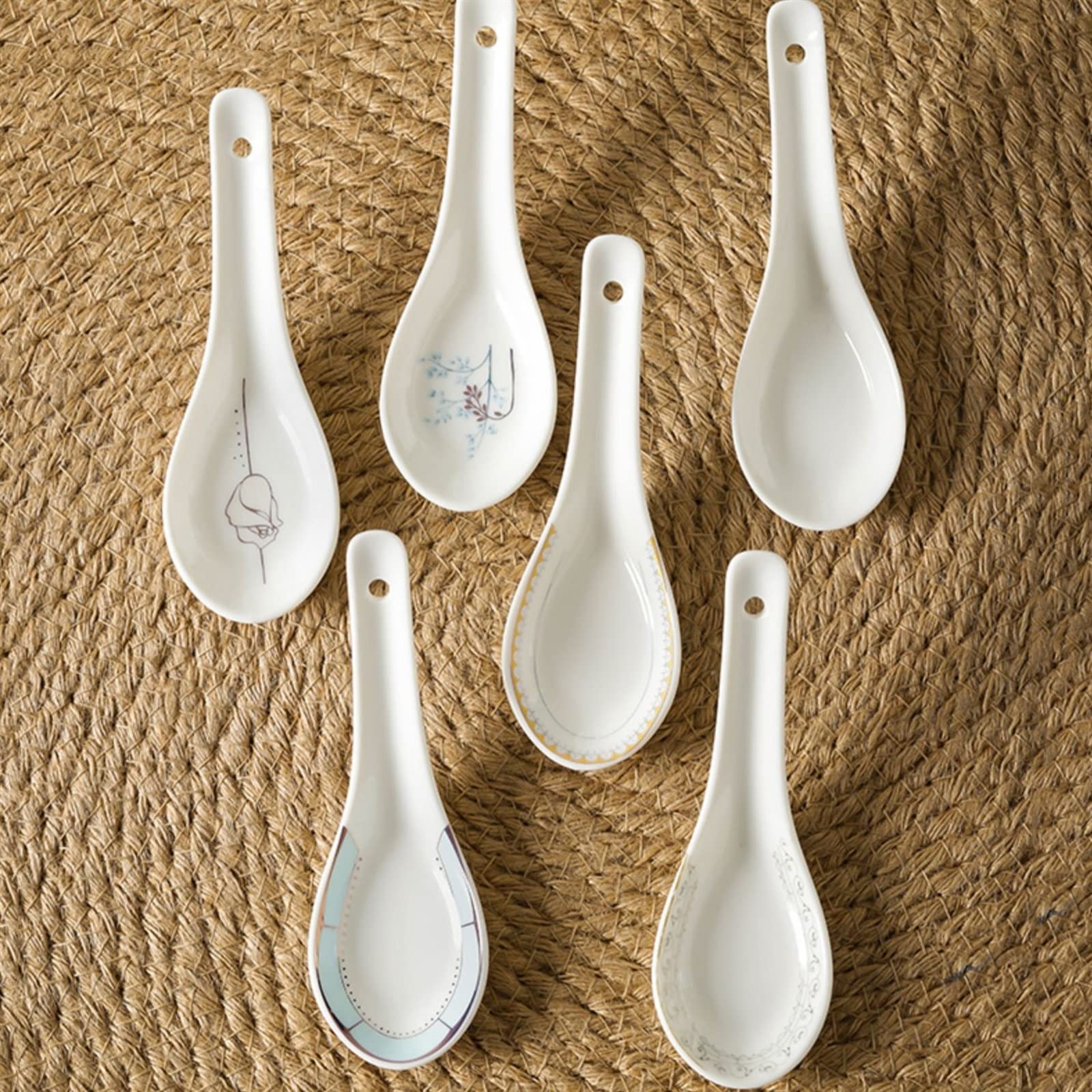 Cucharillas Postre Cuchara de cerámica Jingdezhen de 10 Piezas, Cuchara de Postre multifunción, Cuchara doméstica China Resistente a Altas temperaturas Cucharillas de Café(G)
