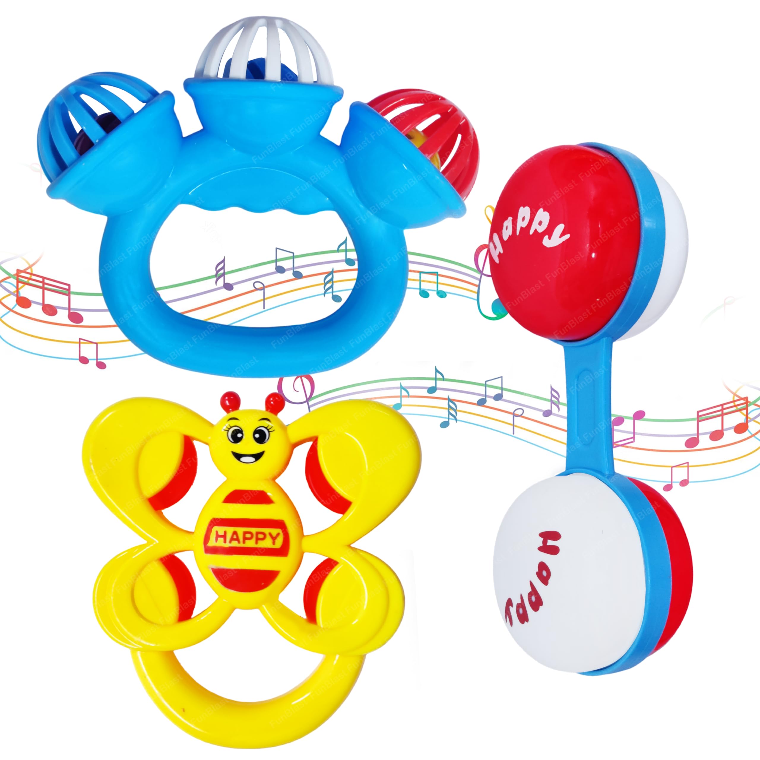 FunBlast Rattles for Babies - Pack of 3 Pcs Rattle Toys for Baby and Toddlers, Sound Rattle Toy for New Born Baby, Infants Toys, Early Development Toys for 3+ Months Babies (Multicolor) (B0CK2DNPBZ) Amazon Price History, Amazon Price Tracker