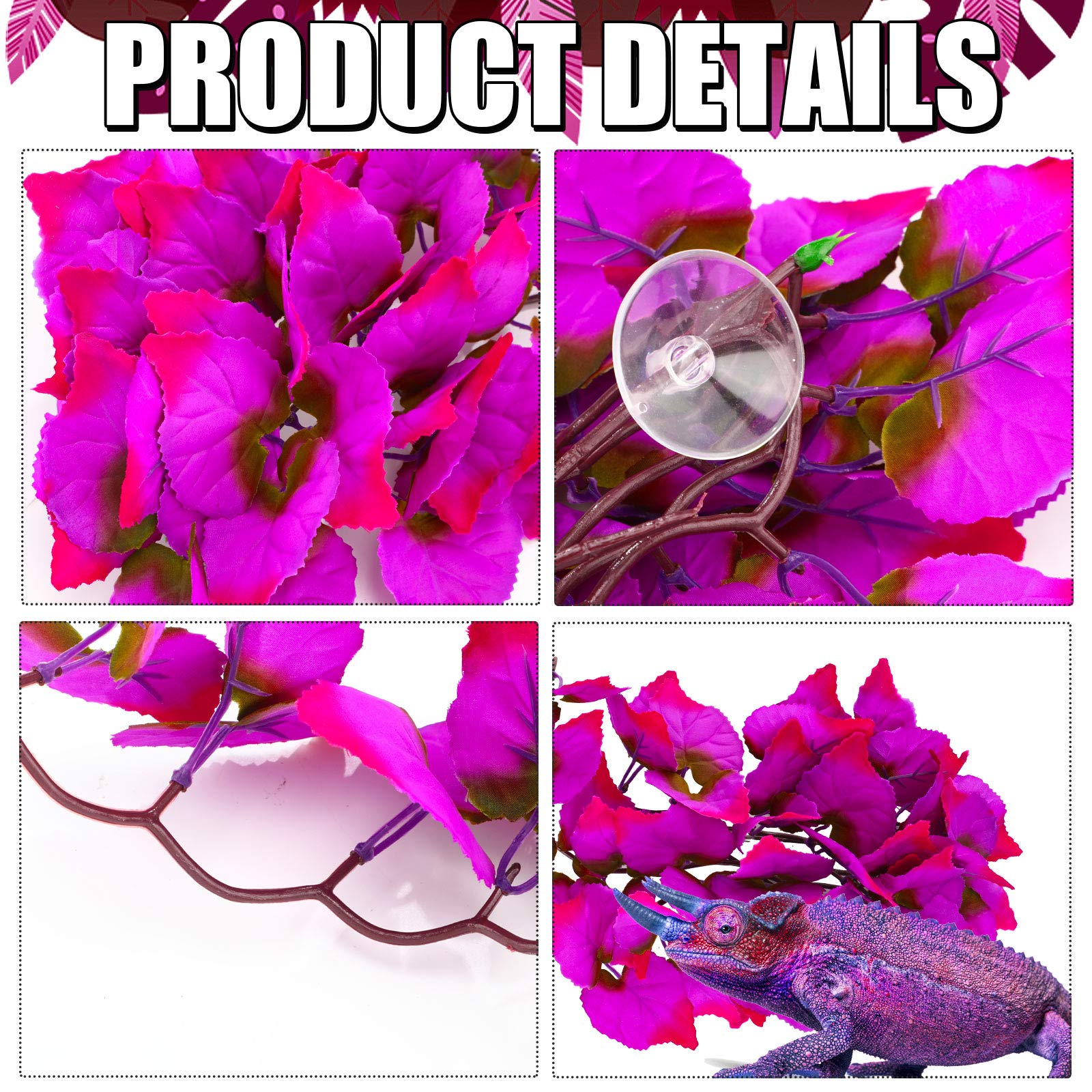 WILLBOND Plantes de terrarium artificielles en plastique à suspendre avec ventouses pour ermite, crabe, lézard (couleur classique, 6 pièces)