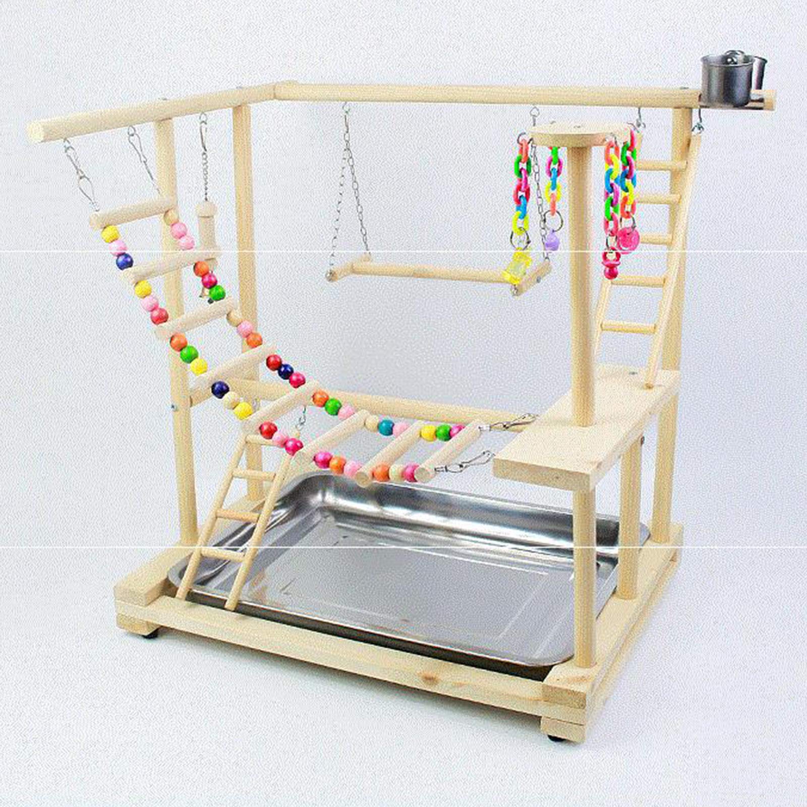 Pappagallo Uccello Gioco Cornice Scaffale Cockatiel Parco Giochi Pavimento Allenamento Basso In Legno Palestra Scala Alimentazione Tazza Altalena Arrampicata Sport Giocattolo Vasca Da Bagno Per Uccell