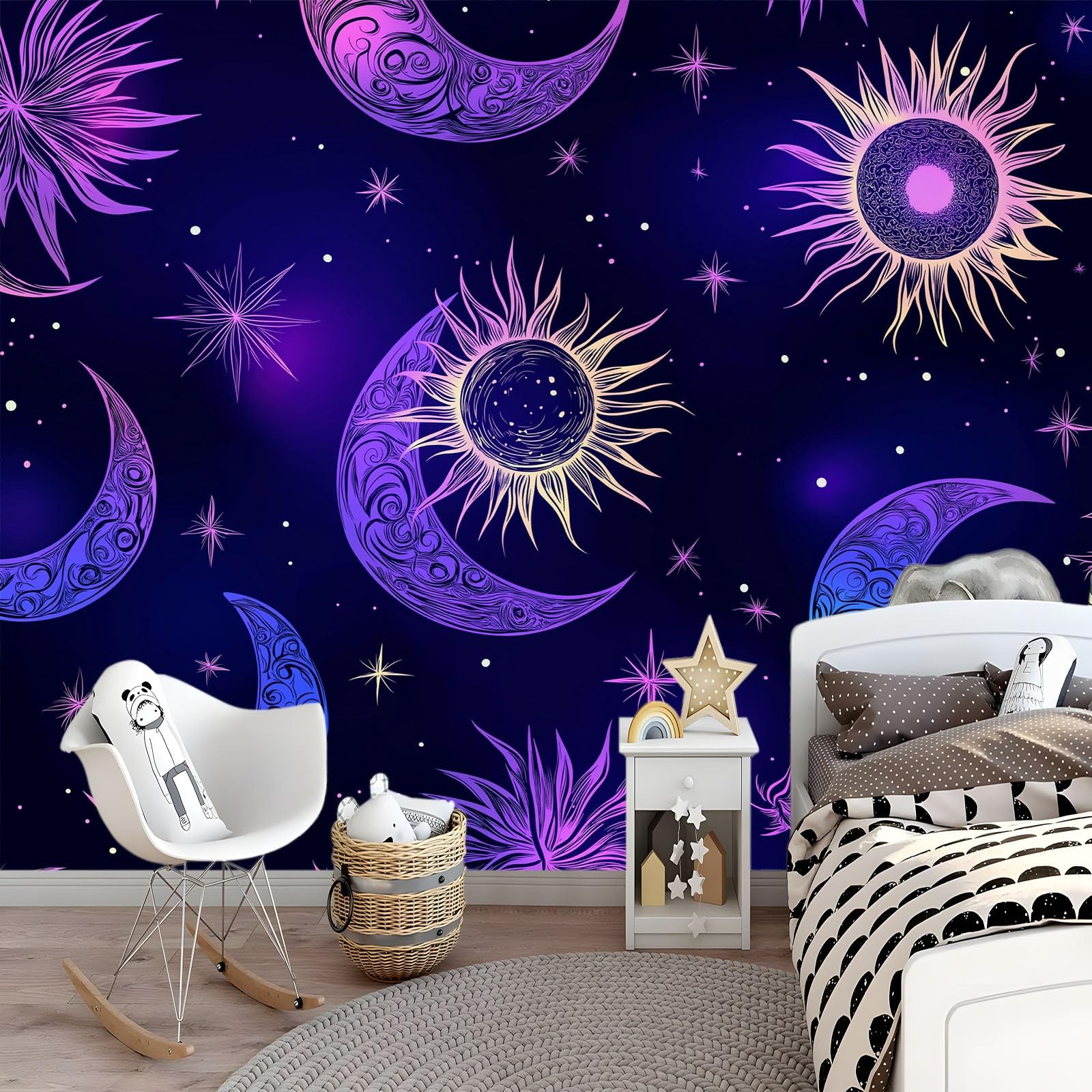 Fototapeta 250 x 175 cm efekt 3D malowidła ścienne tapety fantazja ciała niebieskie księżyc słońce plakat tapeta dekoracja do sypialni salonu i pokoju dziecięcego sztuka mural