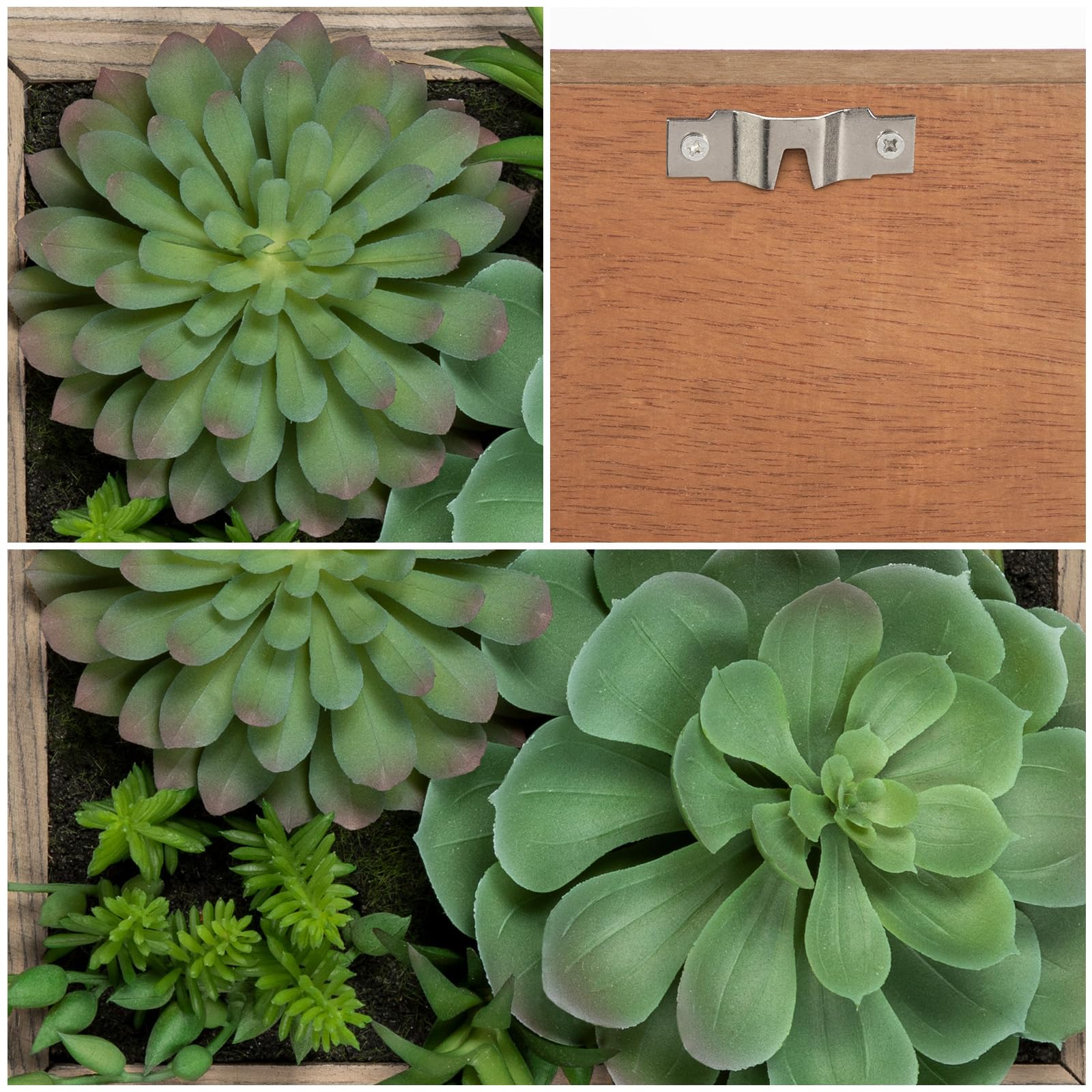 Oairse Plantes succulentes artificielles 3D à suspendre au mur - Arrangement de plantes grasses artificielles dans un pot en bois pour maison, ferme, cuisine, console, table, décoration murale