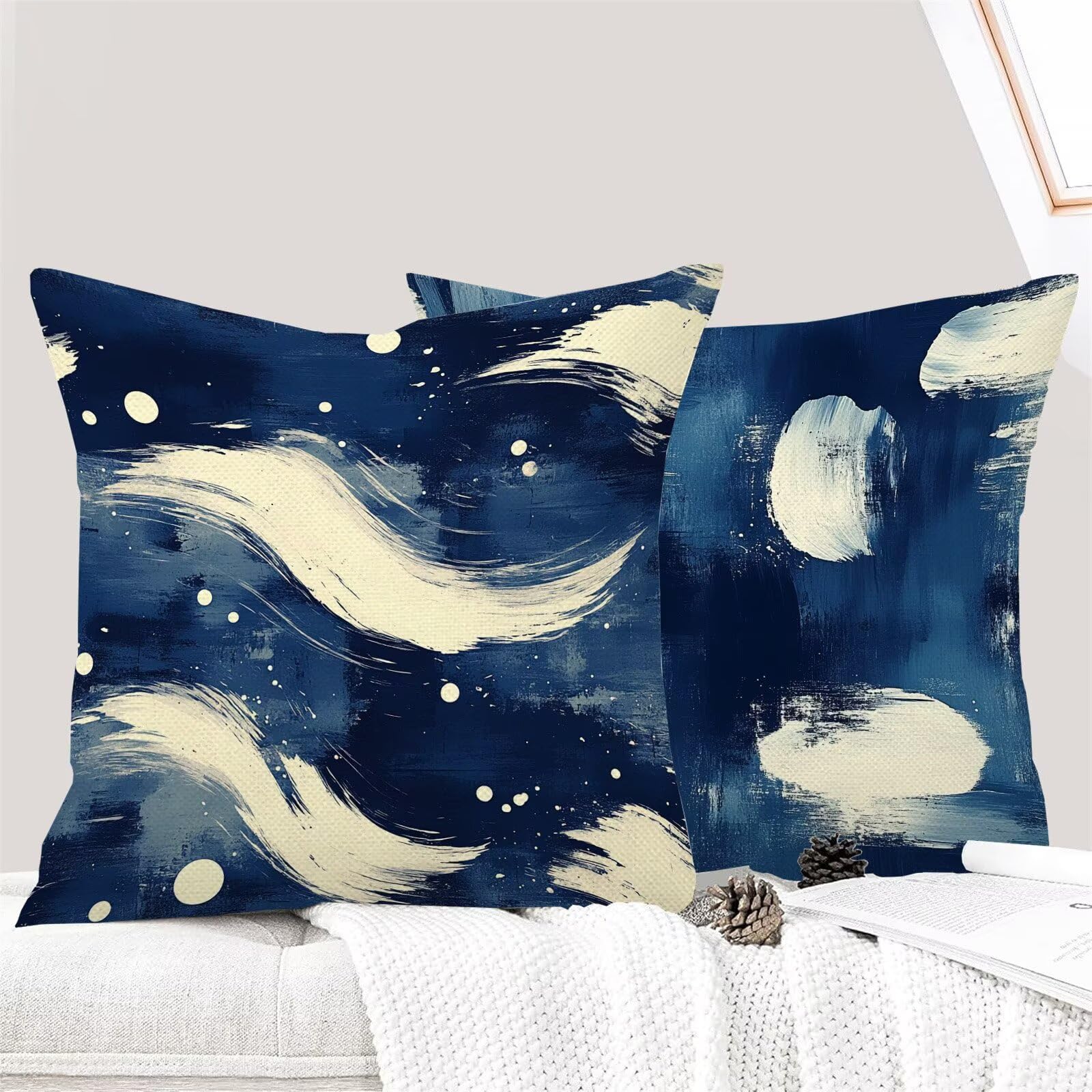 Juego de 4 Fundas Cojines Azul Arte 45 x 45 cm Fundas Cojines, Decoración Moderna Cojin Exterior, para Sofá salón Cama Sillas Decoración, Cuadrado Terciopelo Sofá Cojín Exterior (Sin Almohada) m-403