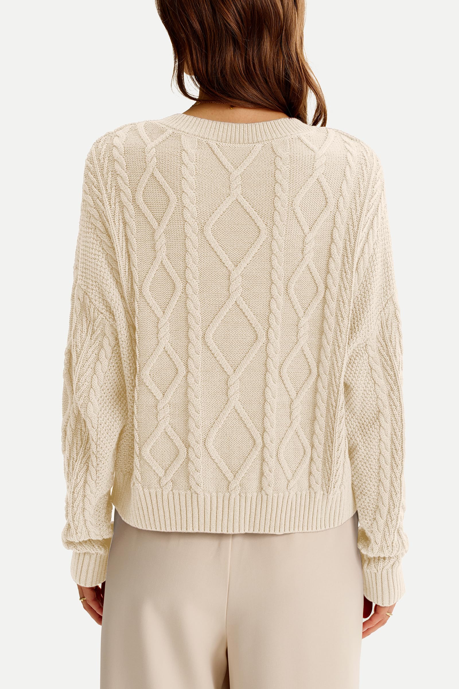 Arach&Cloz Pullover Damen 100% Baumwolle Kable Strickpullover Langarm Herbst Winter Rundhals Pulli Sweatshirt