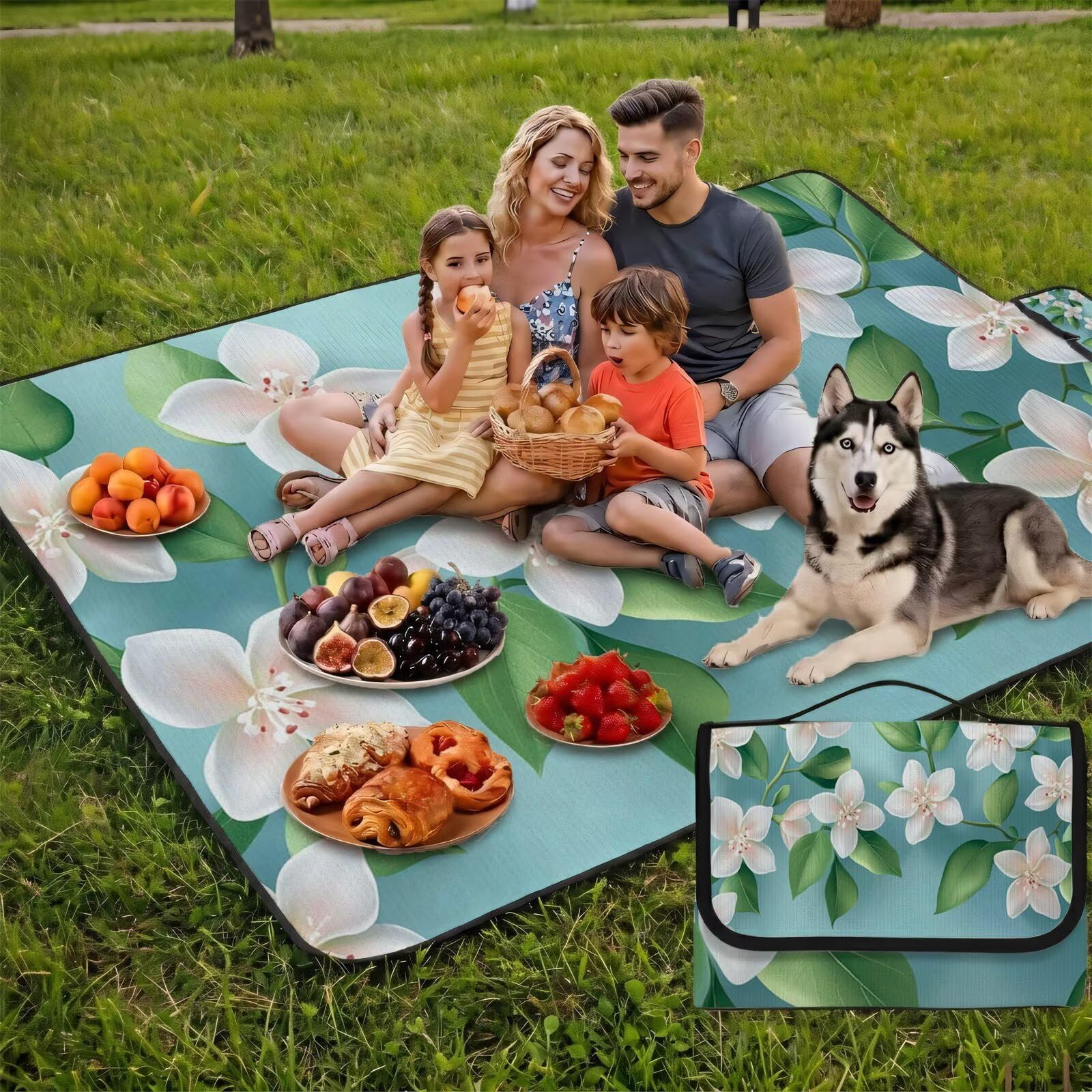 Coperta de Picnic 150x200 cm, Turchese Manta Picnic Impermeable Anti-Sabbia Manta de Playa Pieghevole, Outdoor Picnic Blanket per Spiaggia, Camping, Giardino, Trekking - Orchidea FZ-194